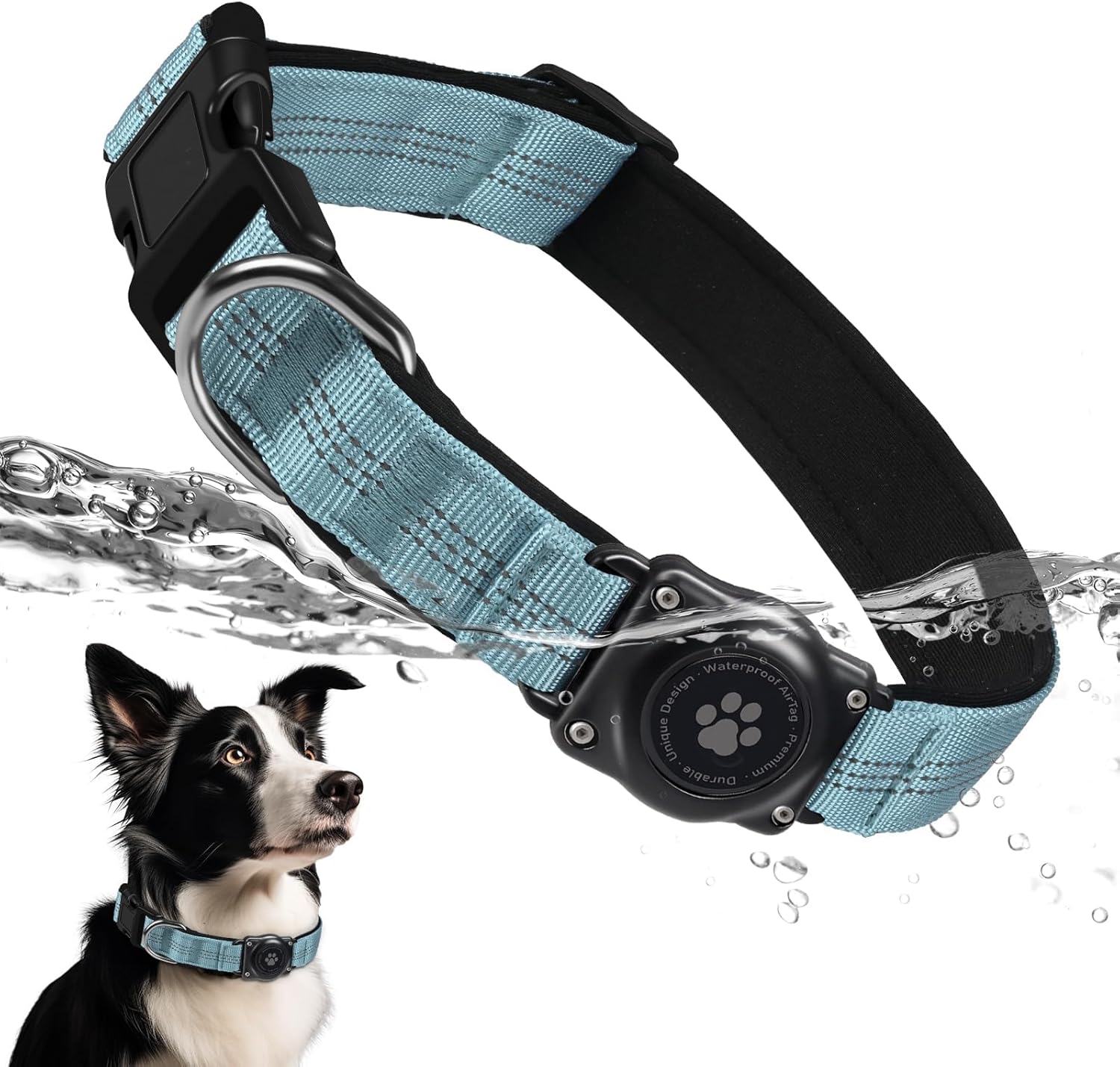 Airtag Dog Collar - 100% Waterproof Air Tag Dogs Collars Holder for Apple Airtag, Reflective, Soft Padded, Everlasting, GPS Dog Collar for Small Medium Large Dogs (Black, XL)