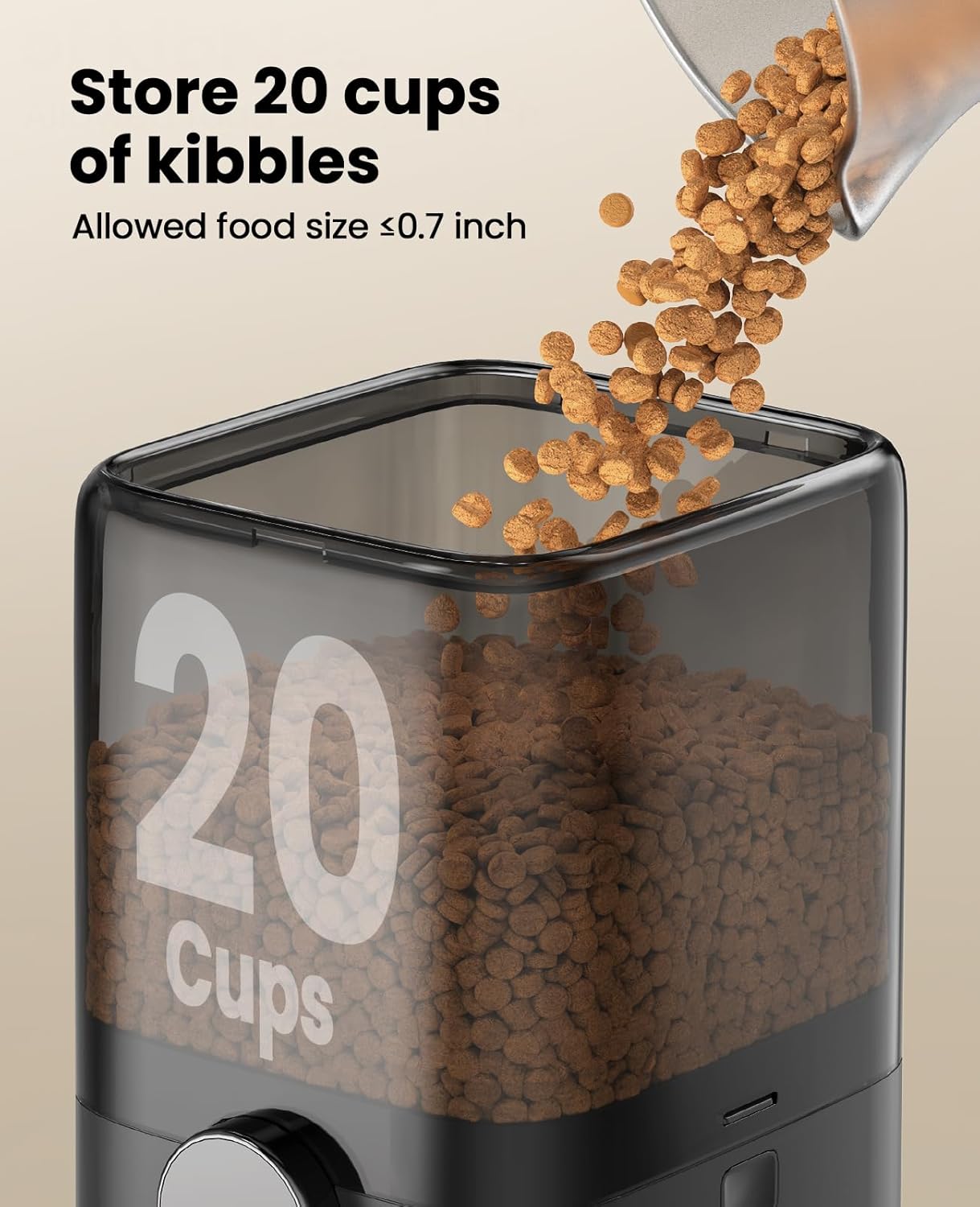 Cordless Wifi Automatic Cat Feeder, Rechargeable 100-Day Battery Operated Pet Feeder, 20 Cups/5L Timed Cat Food Dispenser for Large Kibble, Smart App Control (Black)