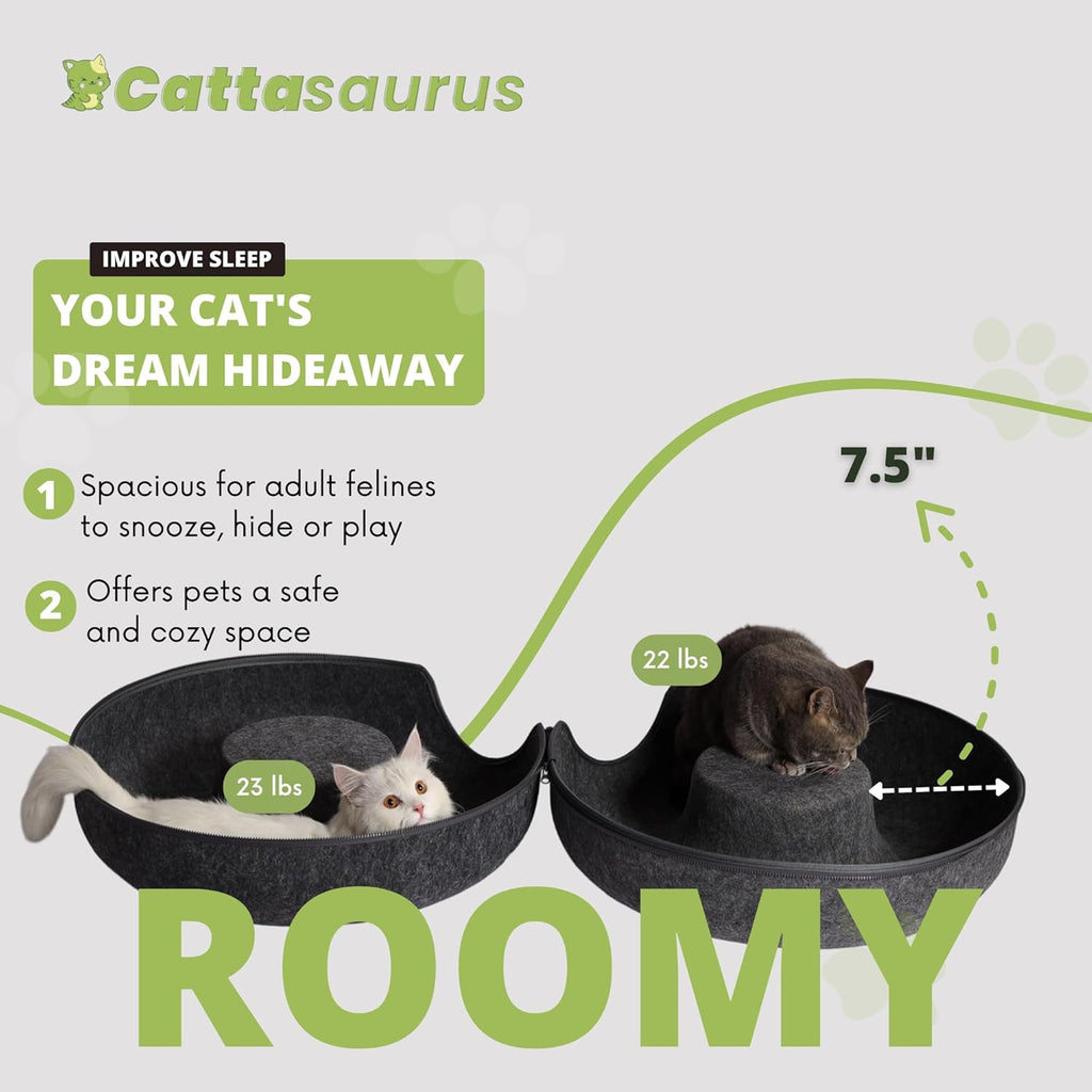 Peekaboo Cat Cave Donut for Multiple & Large Cats up to 30-45 Lbs, 3-In-1 Self Warming Cat Bed, Tunnel & Scratcher for Indoor Cats, Washable & Detachable (Dark Gray + Dark Gray, Large)