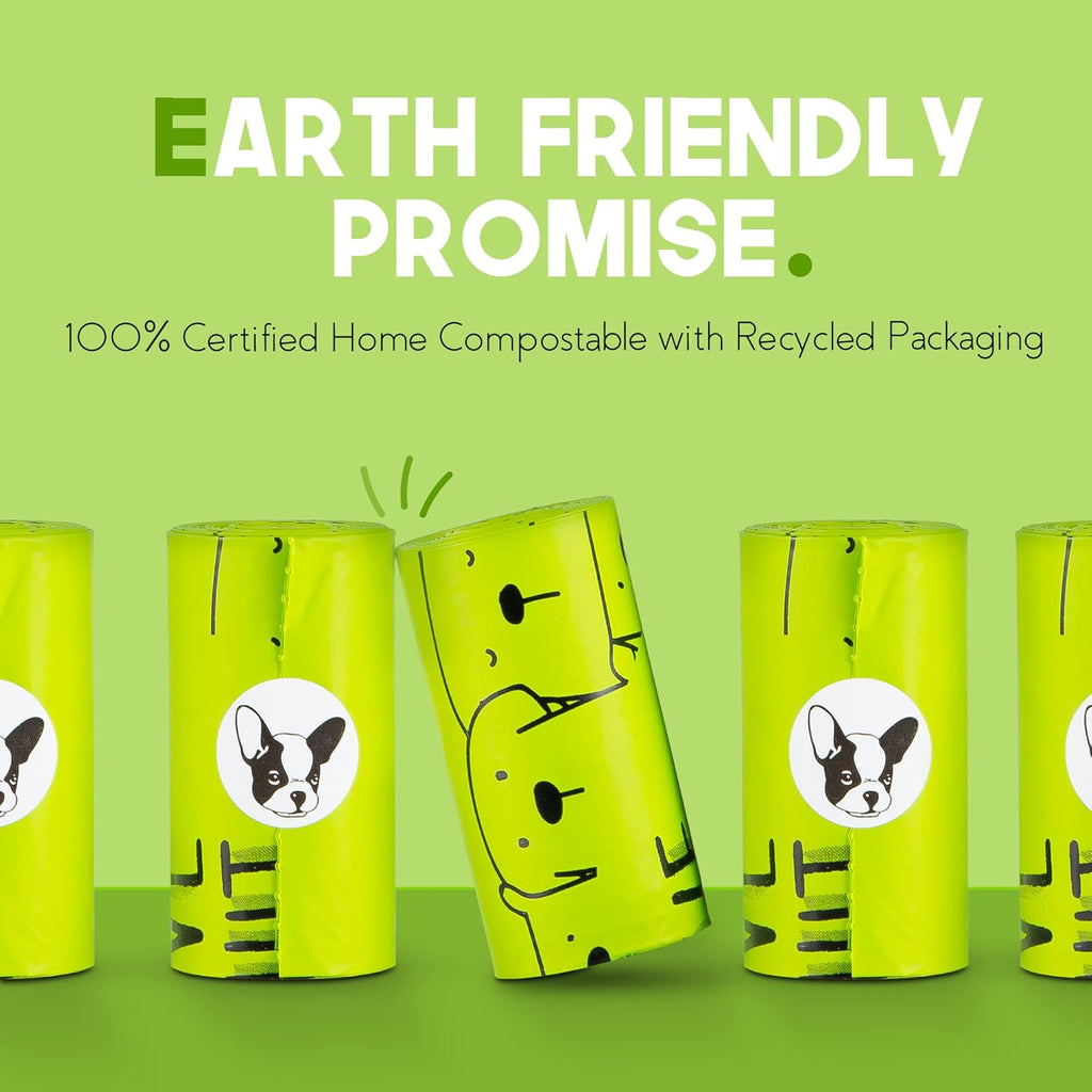 100% Certified Home Compostable Dog Poop Bags with Handles - 10% to Charity - ASTM D6400 & EN 13432 Compliant - 120 X Plant Based Compostable Poop Bags (10 Rolls)