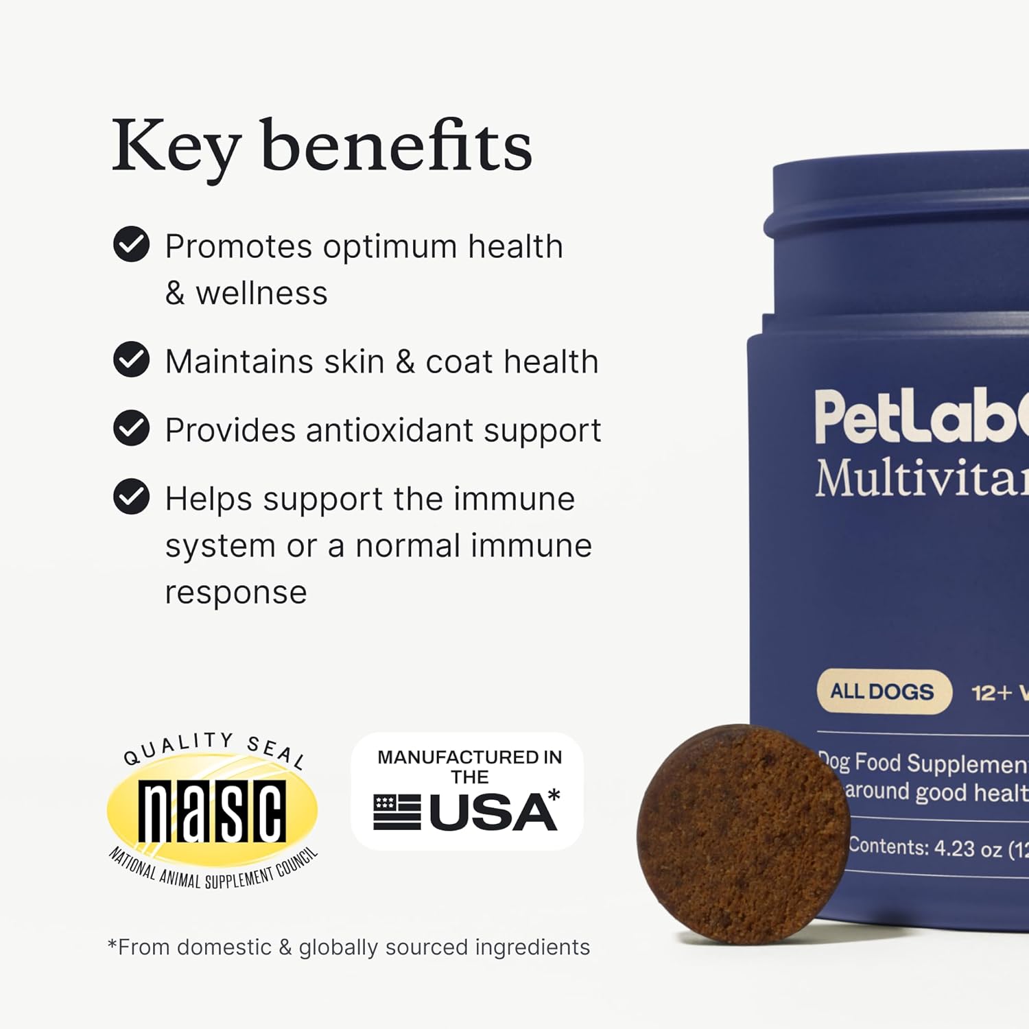 22 in 1 Dog Multivitamin - Support Dog'S Immune Response, Skin, Coat, Joints & Overall Health - Vitamins A, E, D, B12, Minerals, Antioxidants - Chewable Pork Flavor