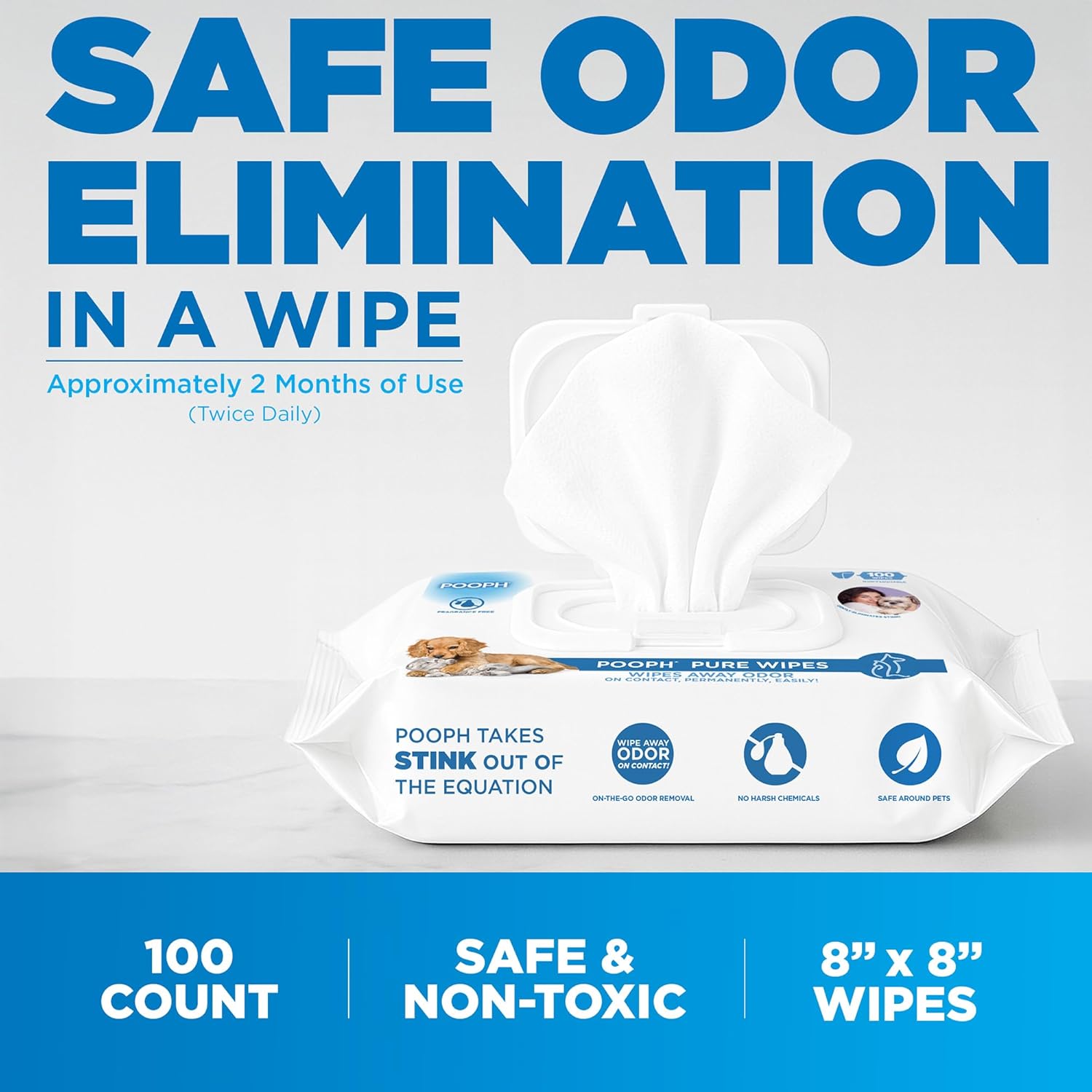 ® Pure Wipes™ – 100 Count Pack – Gentle, Fast Odor-Elimination – NO Fragrances, NO Harsh Chemicals – Cleans Paws, Butt, Ears, Face, Fur – Perfect for Cars, Crates, All Surfaces