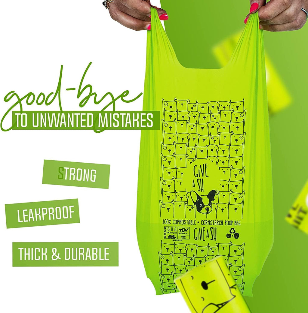 100% Certified Home Compostable Dog Poop Bags with Handles - 10% to Charity - ASTM D6400 & EN 13432 Compliant - 120 X Plant Based Compostable Poop Bags (10 Rolls)