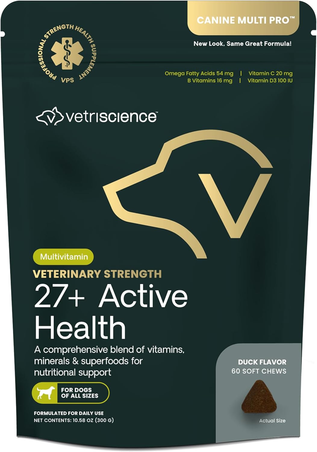 27+ Active Health Multivitamin for Dogs – Vet-Formulated Daily Tablets with Antioxidants, Omega Fatty Acids & B Vitamins,Supports Heart, Brain, Skin, Immune & Joint Health, Duck, 90 Count