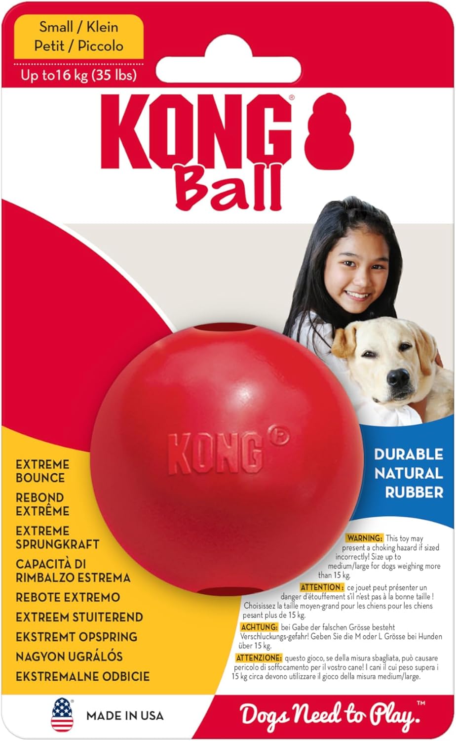 Ball with Hole - Durable Dog Fetch Toy for Training, Interactive Playtime & More - Classic Natural Rubber Ball - Red - for Large/X-Large Dogs