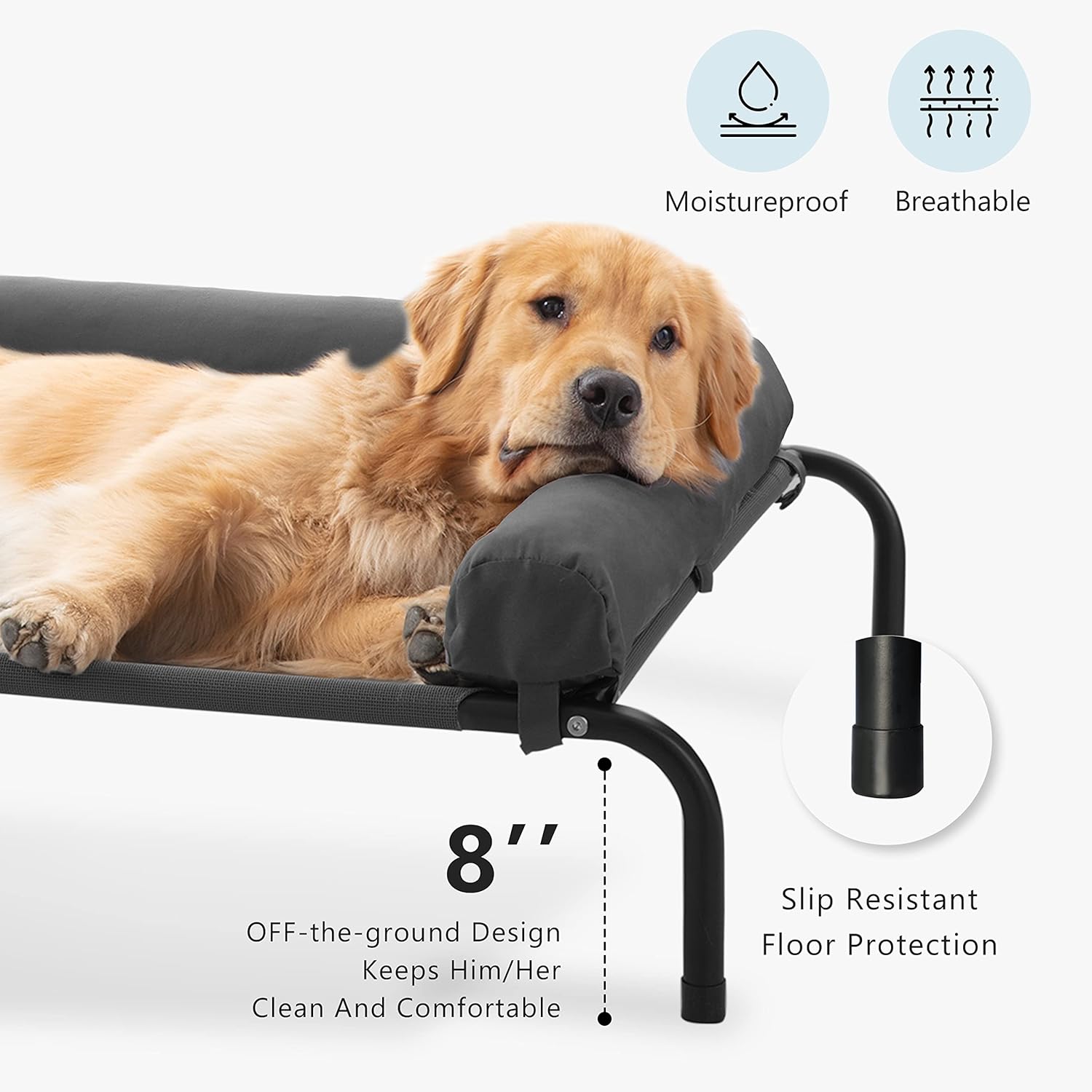 Cooling Elevated Dog Bed for Large Dogs, Portable Indoor & Outdoor Raised Dog Bed with Breathable Mesh, Chew Proof Pet Hammock Cots with Removable and Waterproof Bolsters