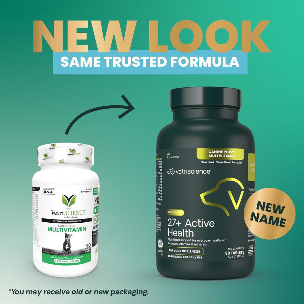 27+ Active Health Multivitamin for Dogs – Vet-Formulated Daily Tablets with Antioxidants, Omega Fatty Acids & B Vitamins,Supports Heart, Brain, Skin, Immune & Joint Health, Duck, 90 Count