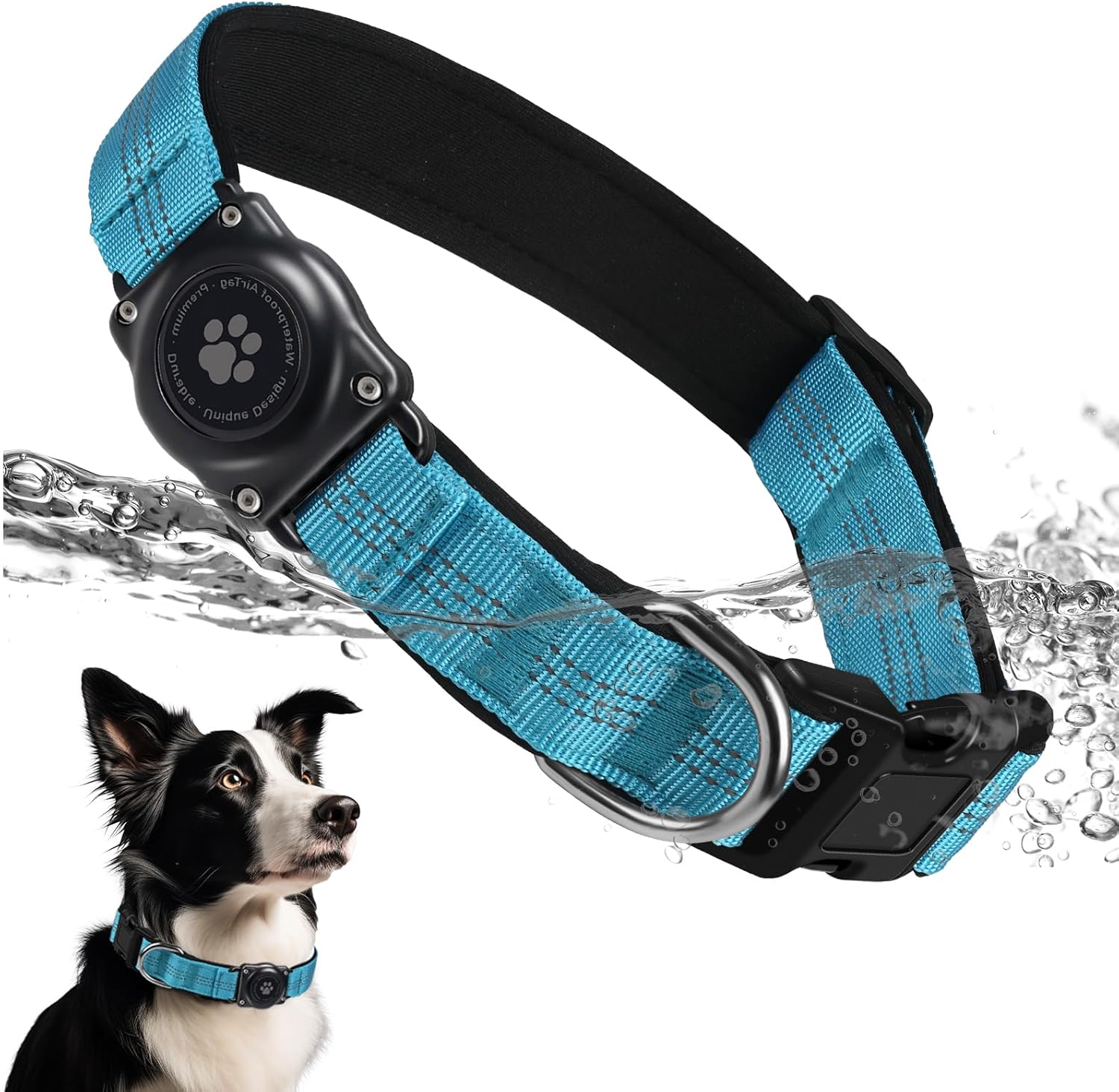 Airtag Dog Collar - 100% Waterproof Air Tag Dogs Collars Holder for Apple Airtag, Reflective, Soft Padded, Everlasting, GPS Dog Collar for Small Medium Large Dogs (Black, XL)