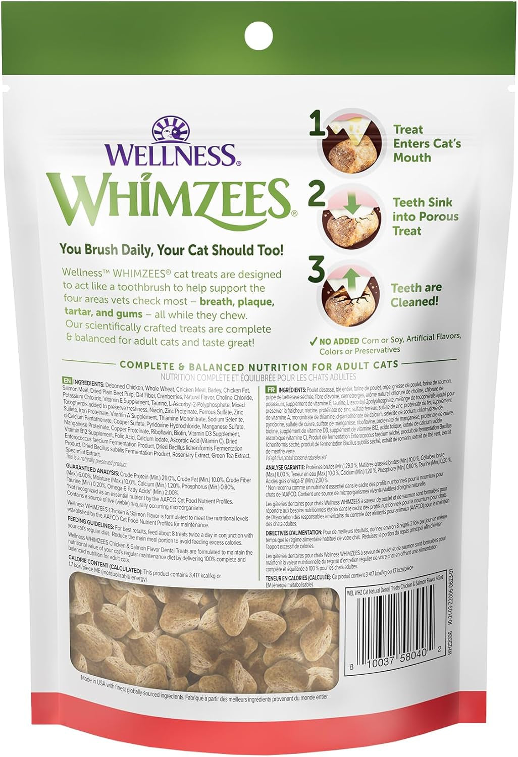 Wellness Cat Dental Treats, Natural Chews, Chicken and Salmon Flavor, (4.5 Ounce Bag) (Pack of 2)