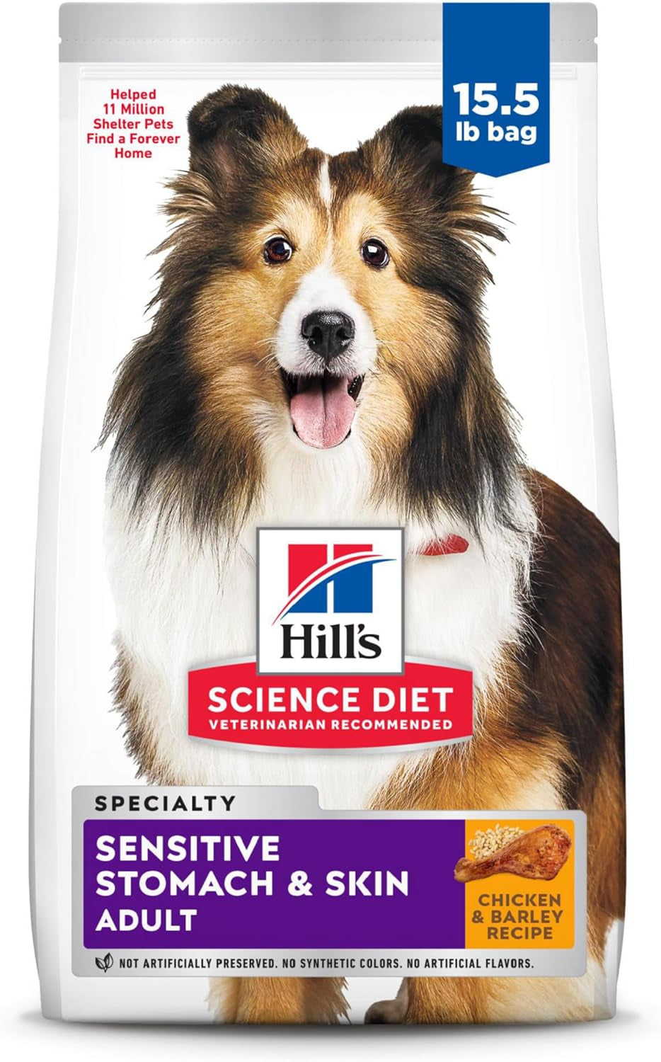 Sensitive Stomach & Skin, Adult 1-6, Stomach & Skin Sensitivity Support, Dry Dog Food, Chicken Recipe, 15.5 Lb Bag