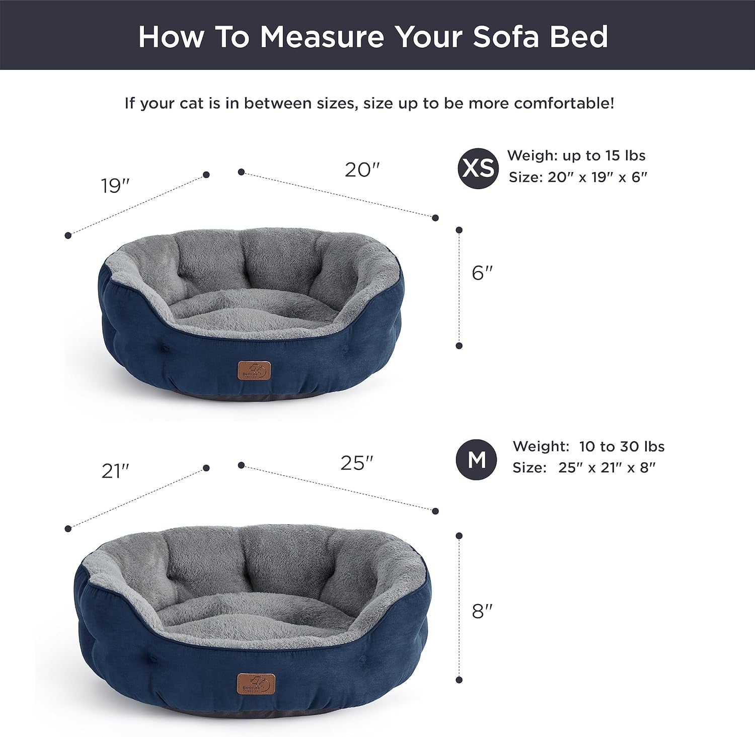 Dog Beds for Small Dogs - round Cat Beds for Indoor Cats, Washable Pet Bed for Puppy and Kitten with Slip-Resistant Bottom, 25 Inches, Navy