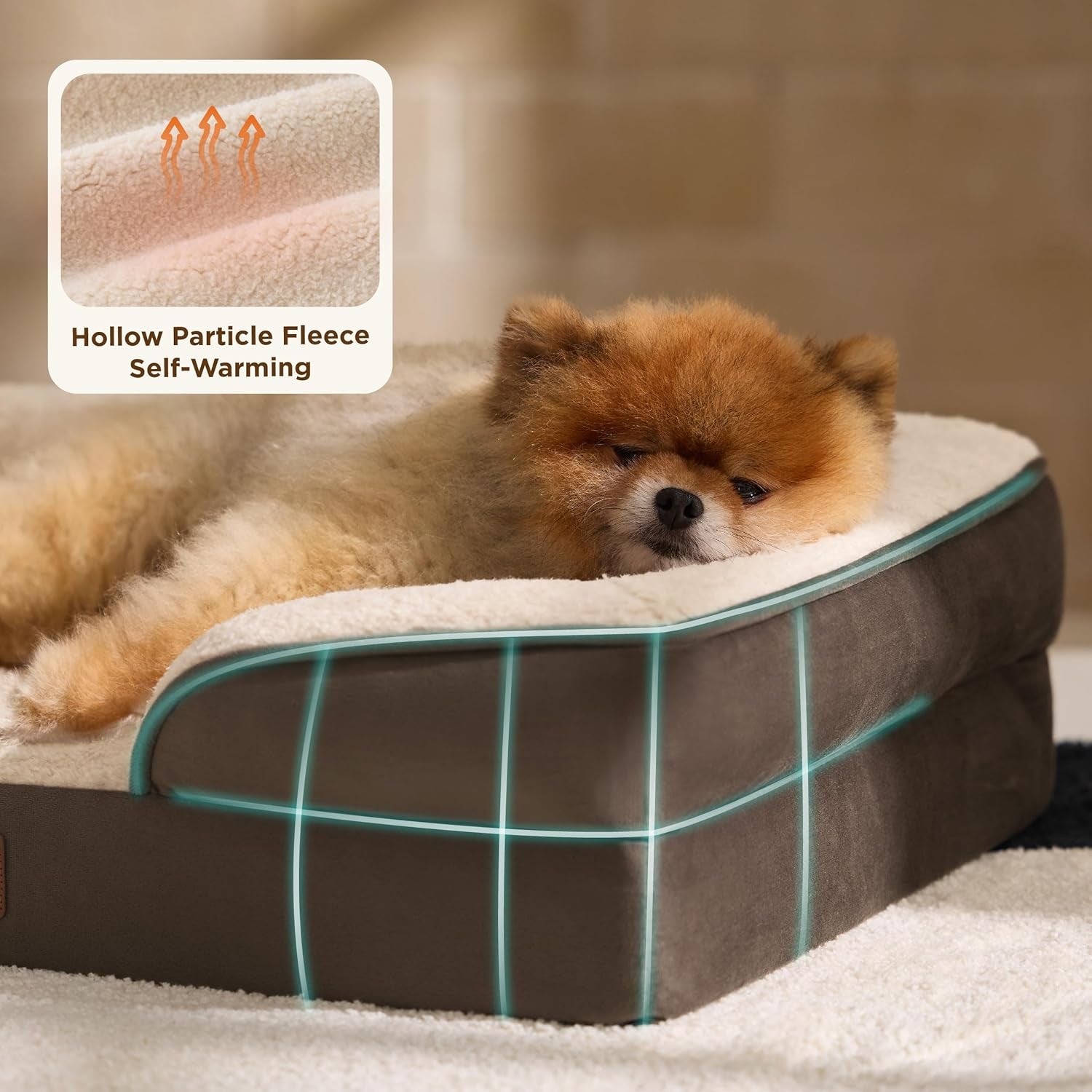 Self Warming Orthopedic Dog Bed Medium Size Dogs - Washable Medium Dog Bed Waterproof, Comfort Pet Couch with Removable Cover, Pets Sofa with Nonskid Bottom, Brown, Non-Electric