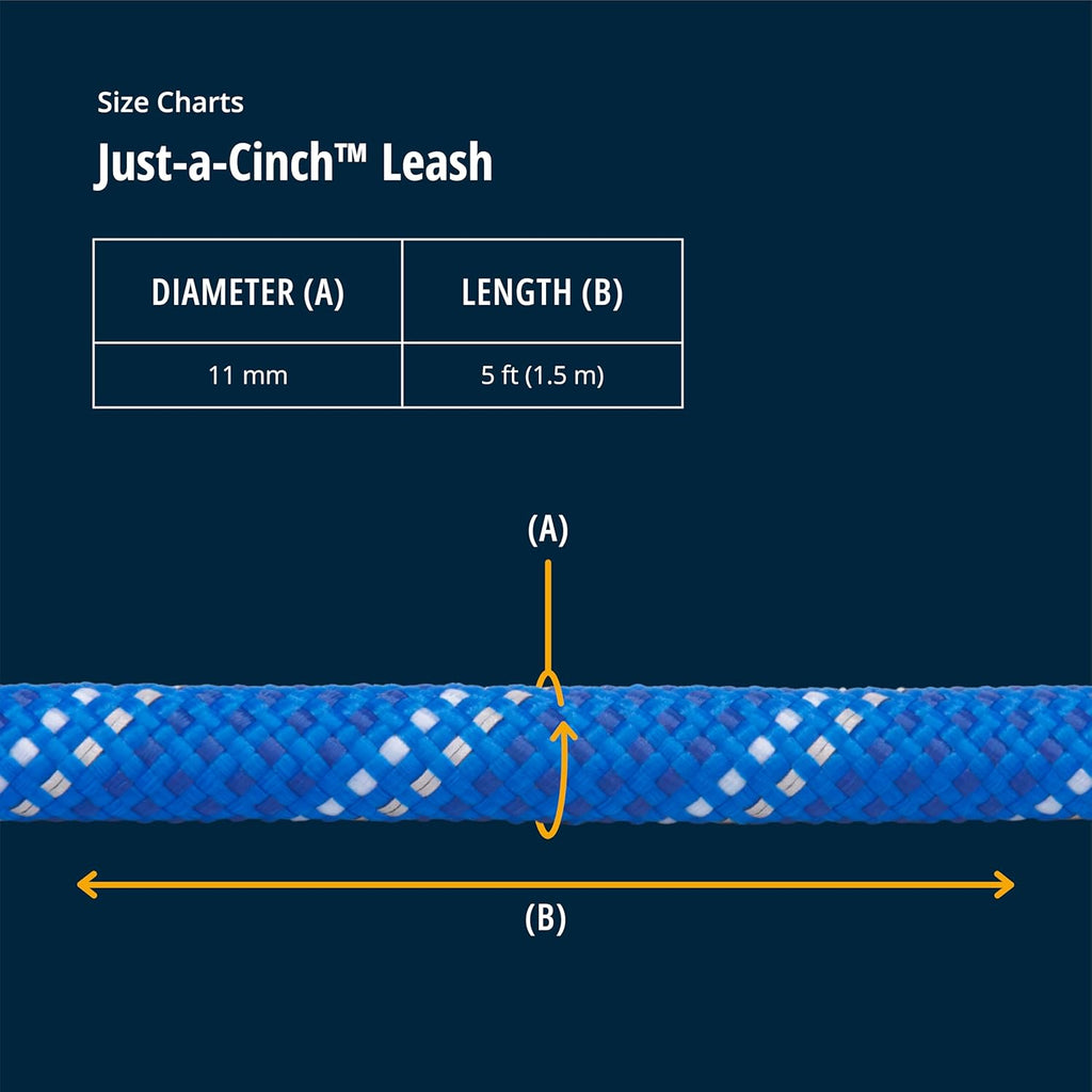 , Just‑A‑Cinch Slip Lead Dog Leash, 5 Ft Reflective Rope with Adjustable Silicone Stoppers, Collar‑Free Cinch Design, Tubular Webbing Handle, Accessory Loop, Obsidian Black