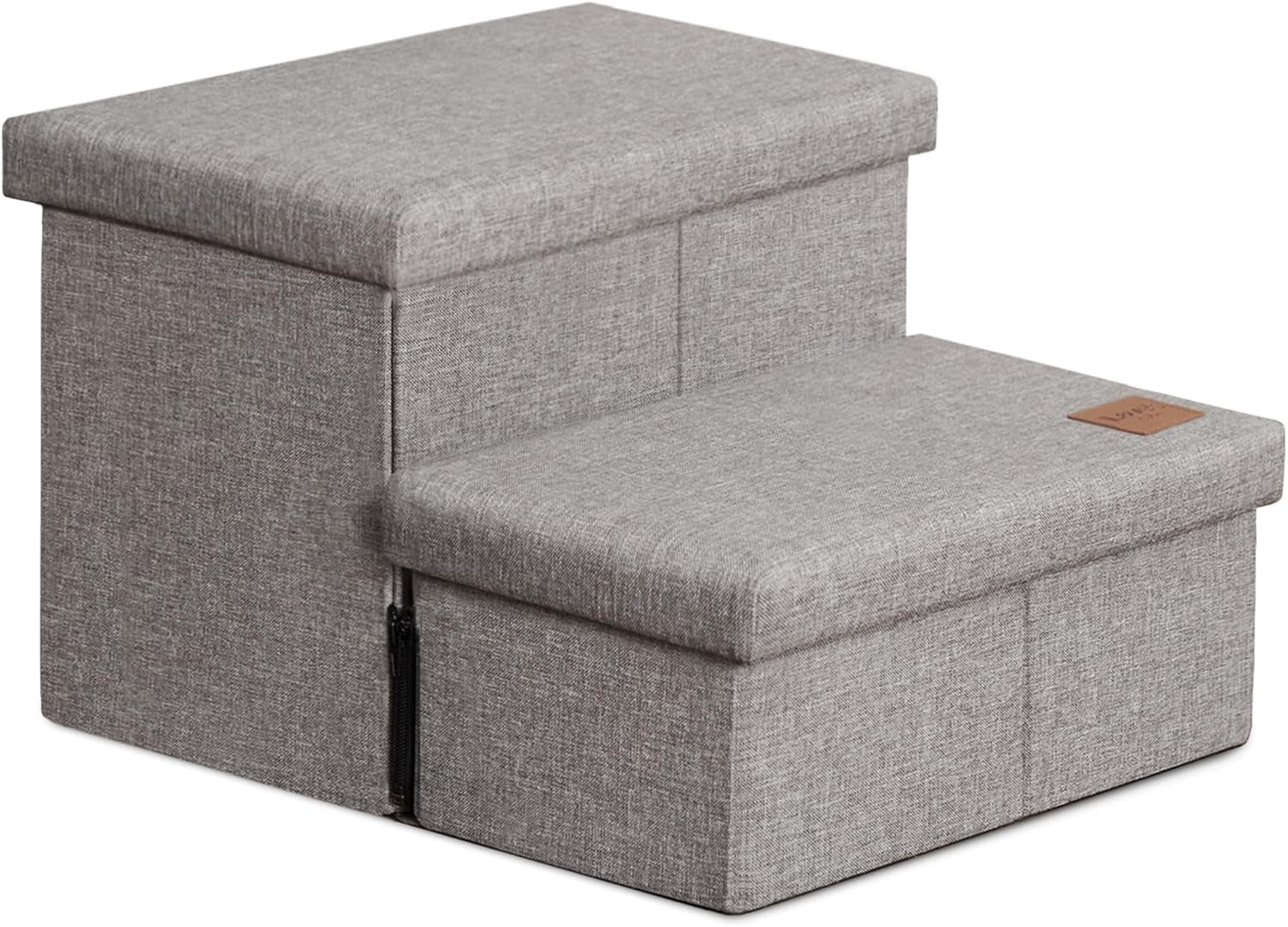 Dog Stairs with Storage 13" H,Foldable Pet Stairs for Small Medium or Large Dogs,Cat Puppy Steps Ramp with Zip up to 150 Lbs(Solid Grey,2 Steps No Condo)