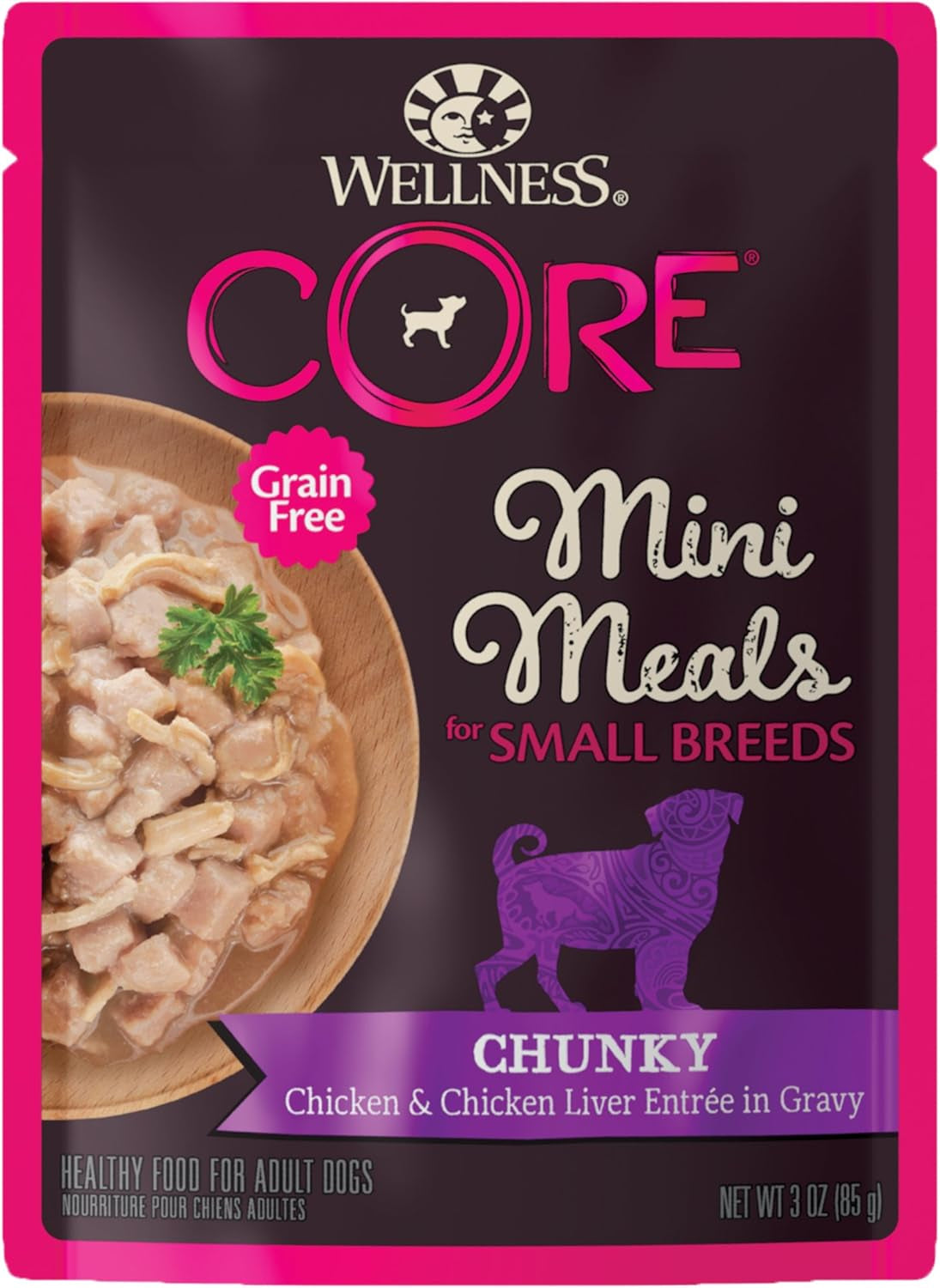 CORE Natural Grain Free Small Breed Mini Meals Wet Dog Food, Chunky Chicken & Chicken Liver Entrée in Gravy, 3-Ounce Pouch (Pack of 12)
