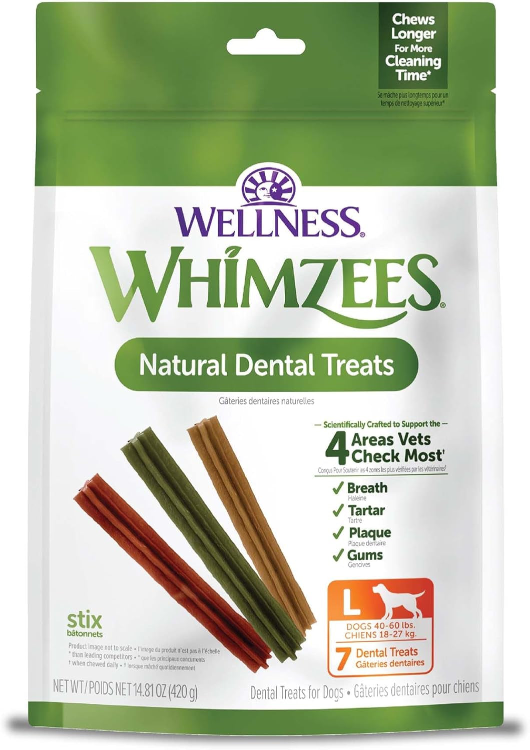 Wellness Stix Dog Dental Treats, Natural Chews, Large Size Stick, (7 Count)