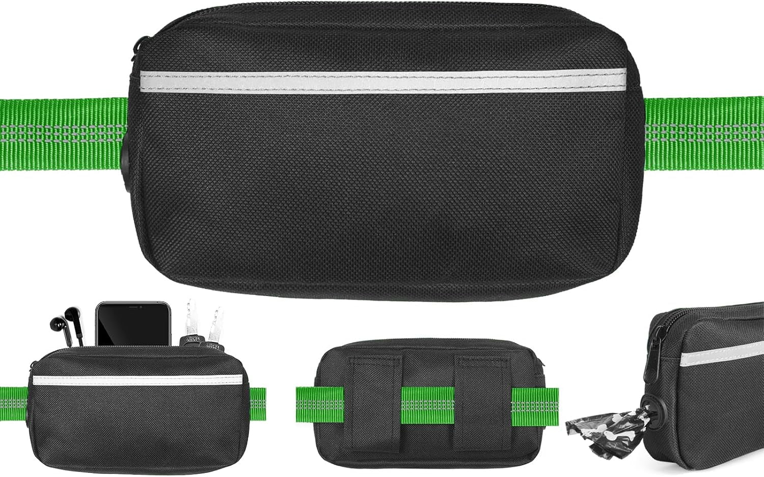 Hands Free Dog Leash with Zipper Pouch, Dual Padded Handles and Durable Bungee for Walking, Jogging and Running Your Dog (Large, 25-120 Lbs, Emerald)