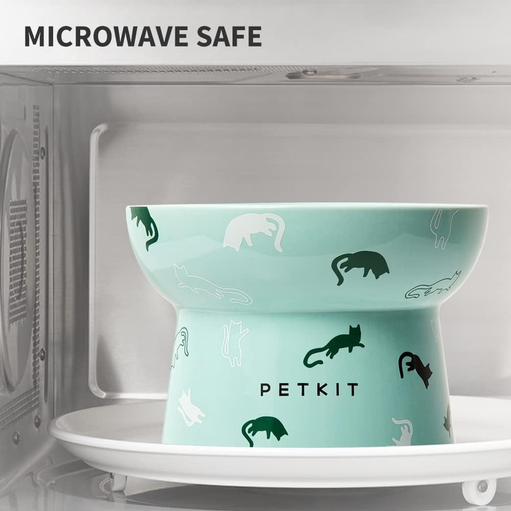 Ceramic Raised Cat Bowls, Tilted Elevated Food Water Bowl Fr Puppy Kitten, Stress Free, Backflow Prevention, Dishwasher and Microwave Safe, Lead & Cadmium Free