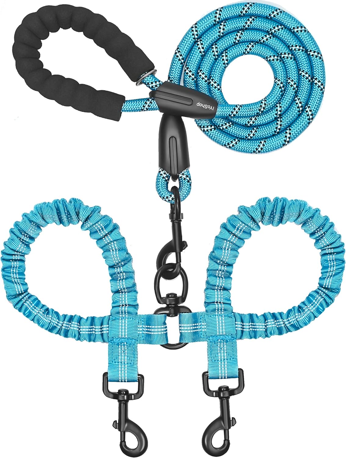 Dual Dog Leash - 360° Swivel, No Tangle Walking Leash with Shock Absorbing Bungee for Two Dogs (Large, 25-150 Lbs, Black)
