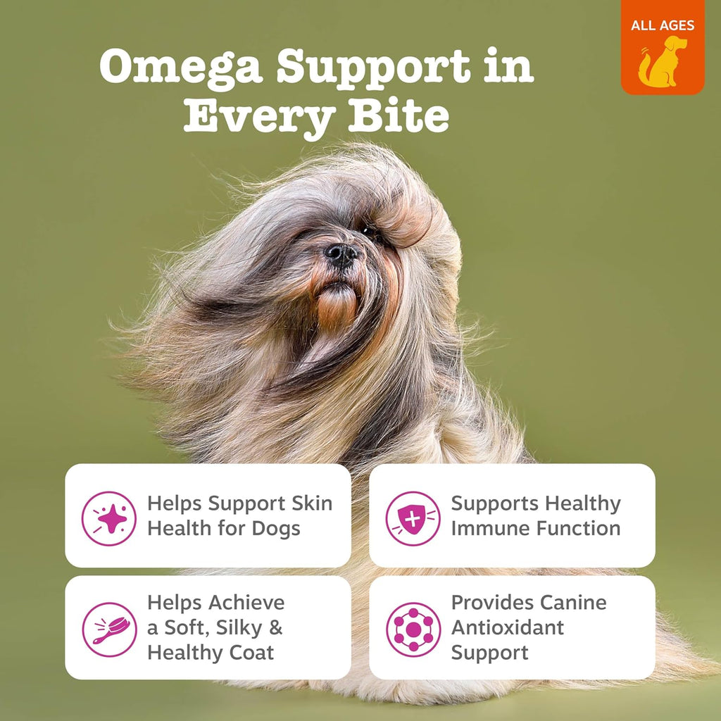 Salmon Oil for Dogs Skin and Coat, Omega 3 Fish Oil Chews, Dog Allergy Relief Chews, Itch Relief Supplement, 90 Count, Bacon Flavor