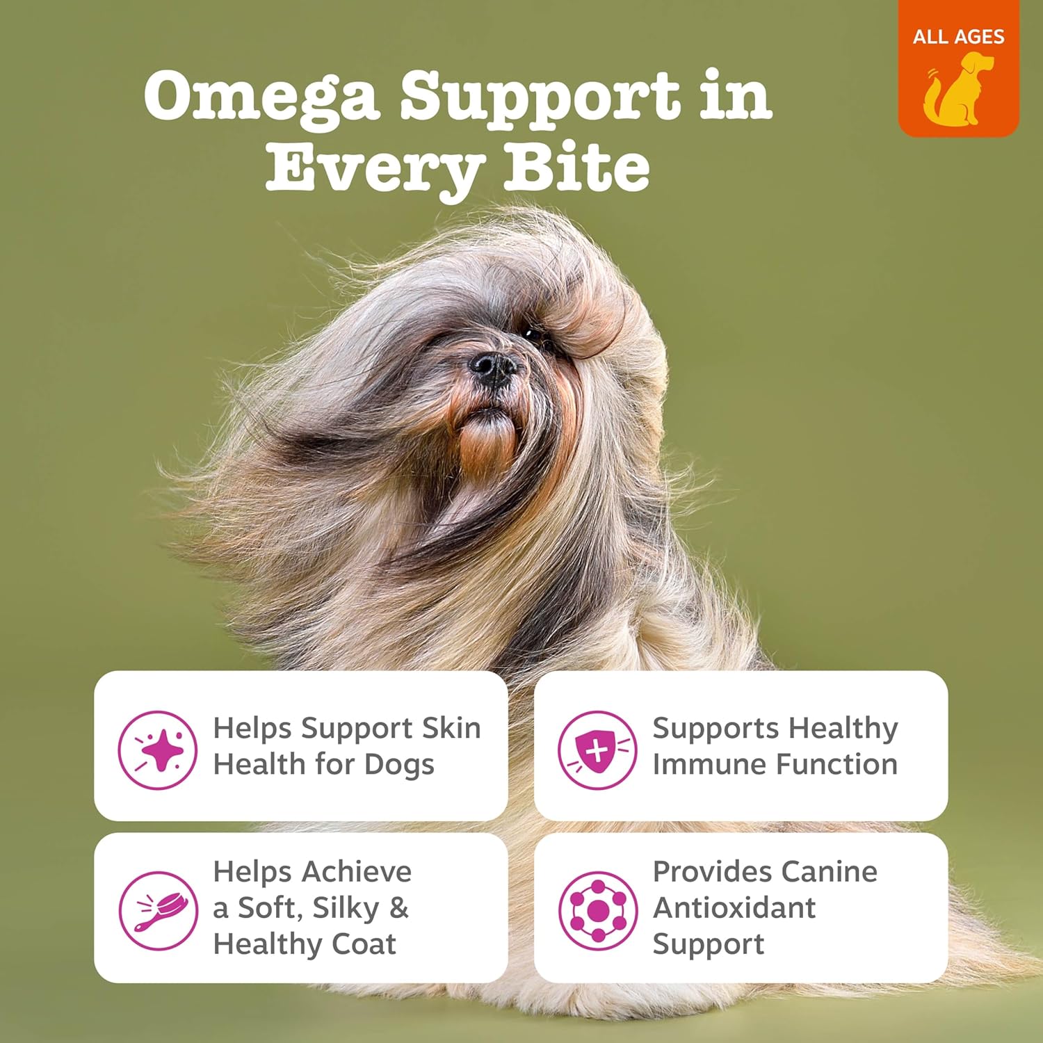 Salmon Oil for Dogs Skin and Coat, Omega 3 Fish Oil Chews, Dog Allergy Relief Chews, Itch Relief Supplement, 90 Count, Bacon Flavor