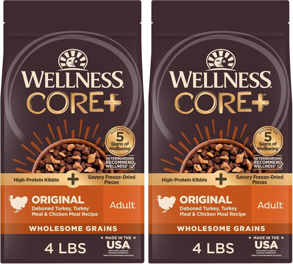 CORE+ Dry Dog Food with Wholesome Grains, Natural Ingredients, Made in USA with Real Freeze-Dried Meat (Adult, Turkey, 4 Lbs) (Pack of 2)