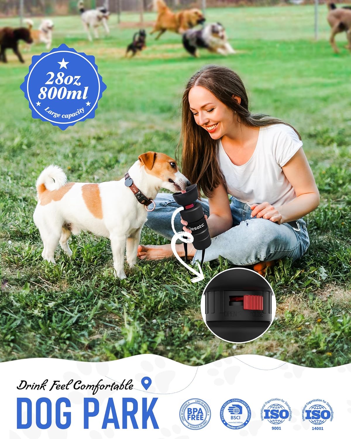 Dog Water Bottle, Portable Water Dispenser with Water Bowl, Leak Proof Pet Travel Squeeze Bottle, Puppy Essentials Dog Stuff Accessories for Outdoor Walking, Hiking, Camping Doggie Gift