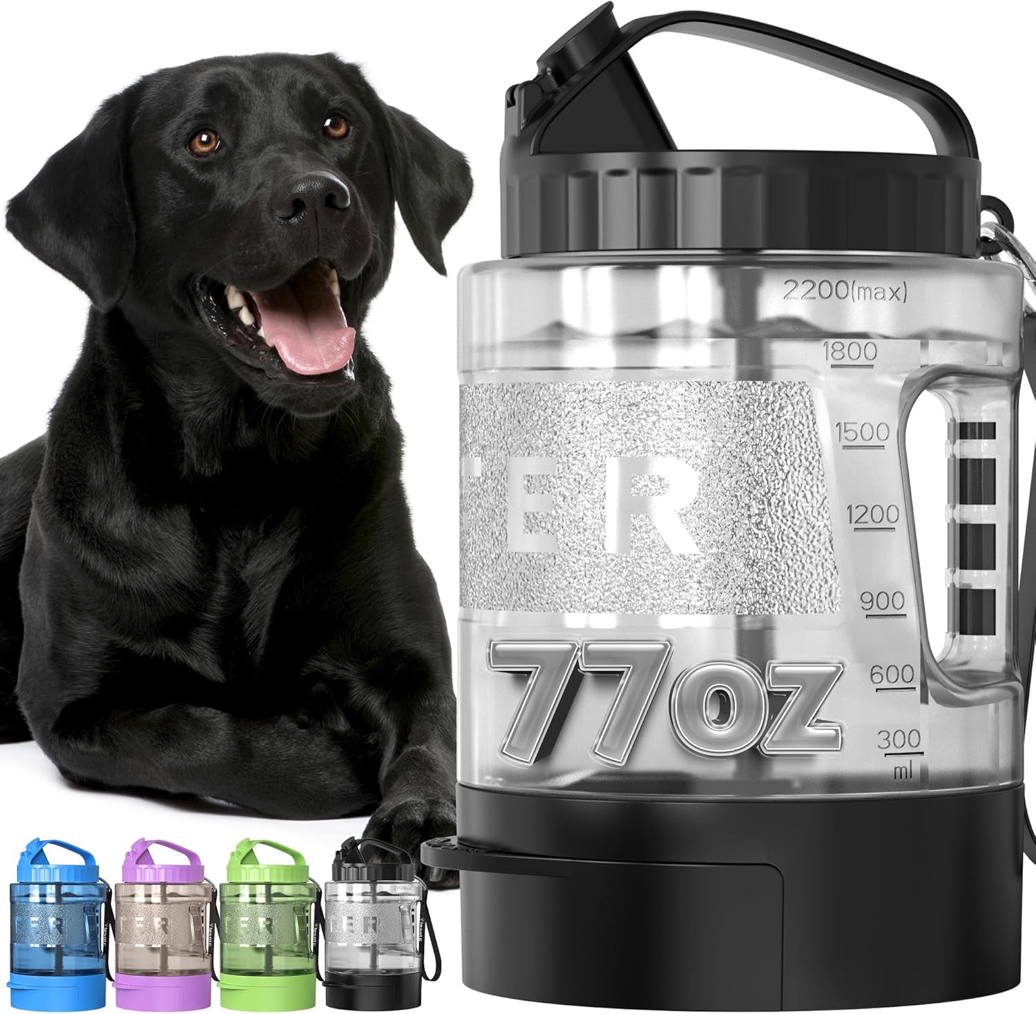 Portable Dog Travel Water Bottle, 77Oz Large Portable Dog Water Bowl Dispenser, Leakproof Pet Drinking Bottle Dispenser for Hiking Camping Walking Travelling Beach Car Trips, No Spill, BPA Free,Green