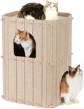Cat House for Indoor Cats, 2-Storey Large Cat Bed Cave, Cozy Felt Covered Cats Tunnel Condo Hideaway for Multicats, 17.72X14.37X23.62 Inches, Beige
