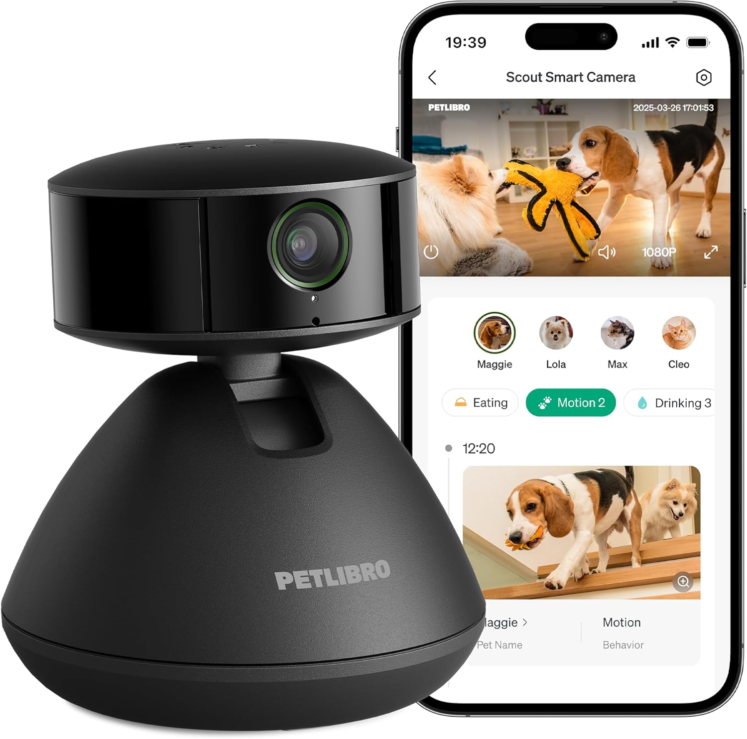 AI Dog Camera Pet Camera Indoor with Phone App [Multi-Pet Recognition, Daily Activity Analysis & Smart Summaries] Cat Cam 360° View, 1080P Dog Cam Night Vision, 2-Way Audio Home Camera Wifi