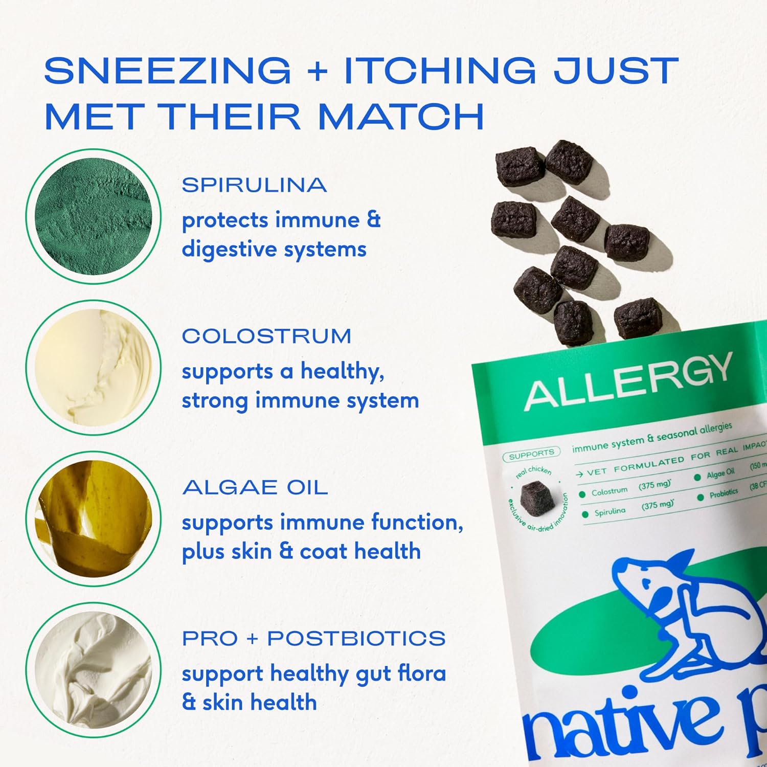 Dog Allergy Chews - Dog Allergy Relief with Probiotics and Colostrum for Itchy Skin Relief to Support Seasonal Allergy and Healthy Immune System - All Natural Anti-Histamine - 60 Chews
