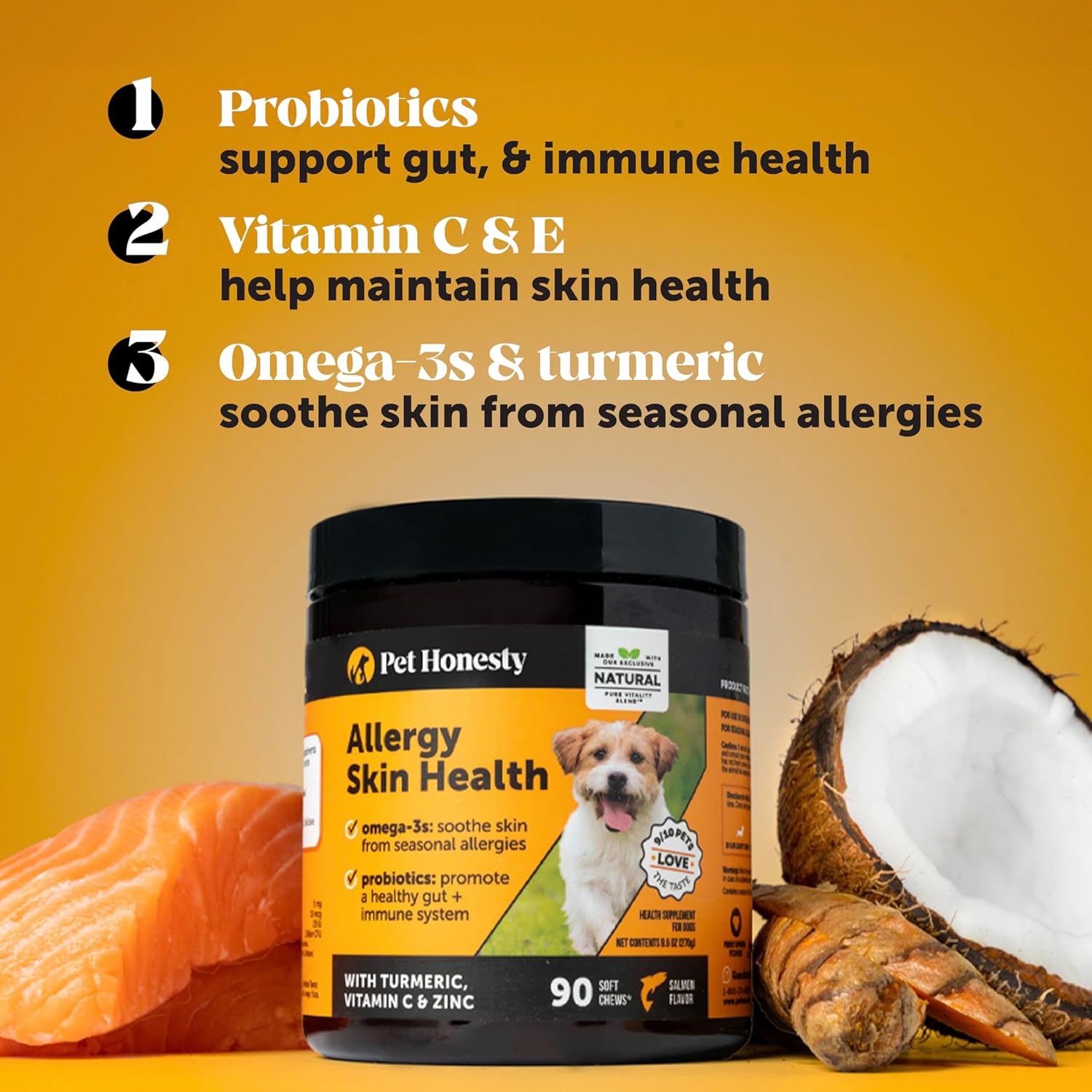 Allergy Skin Health – Allergy Itch Relief & Immune Support Chews with Fish Oil, Probiotics, & Vitamin E – Helps Reduce Normal Shedding, Soothe Sensitive Skin, & Digestive Health (Salmon Flavor, 90 Ct)