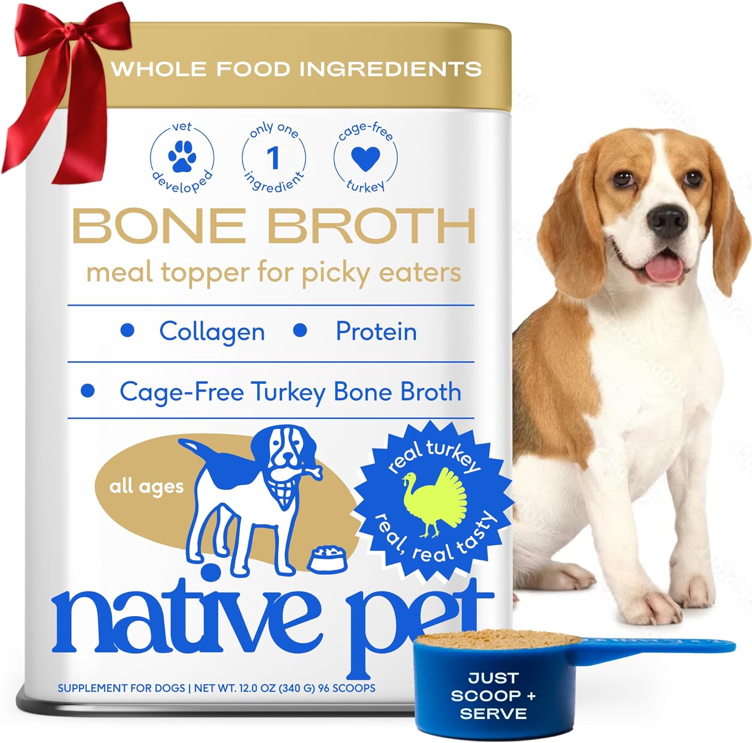 Bone Broth for Dogs - Made with Real Beef Bone Broth, Dog Food Toppers for Picky Eaters - Provides Extra Hydration & Nutrition for Joint Strength, Immunity & Heart Health-48 Scoops