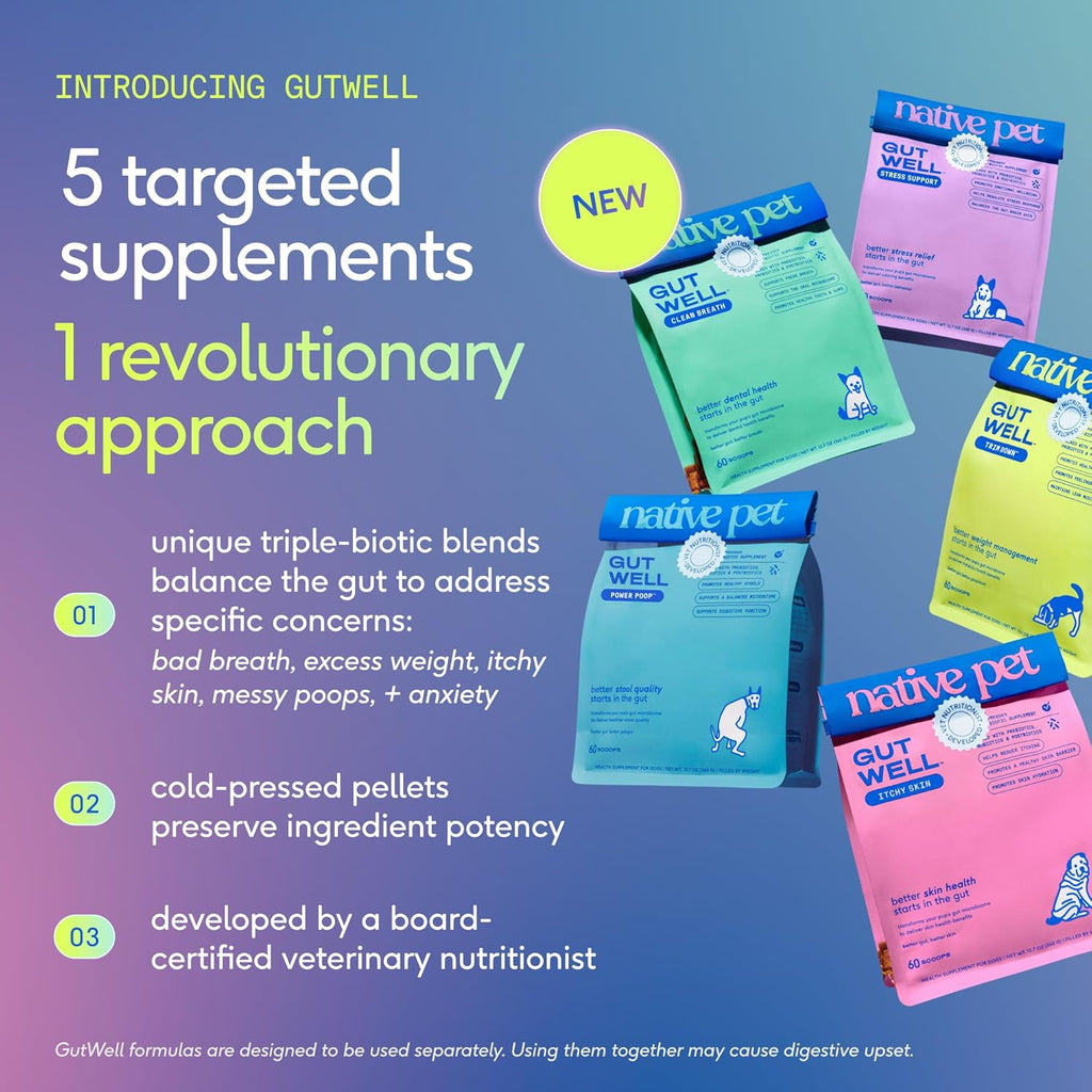 Gutwell Stress Support - Dog Anxiety Relief & Calming Treats - Tasty Food Topper for Dog Stress and Anxiety Relief - Support Gut-Brain Axis with Triple-Biotic Blend & Magnesium - 60 Scoops