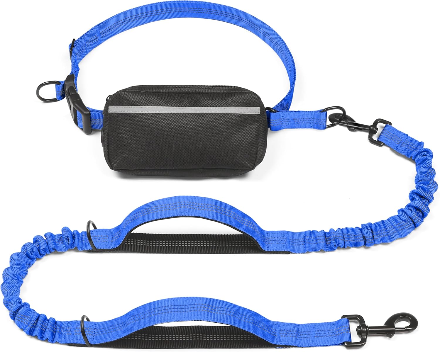 Hands Free Dog Leash with Zipper Pouch, Dual Padded Handles and Durable Bungee for Walking, Jogging and Running Your Dog (Large, 25-120 Lbs, Royal Blue)