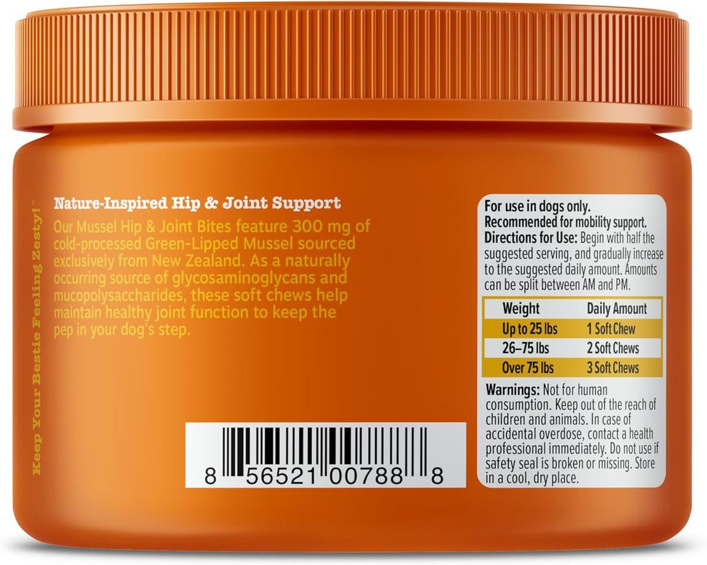 Mussel Mobility Bites for Dogs - New Zealand Green Lipped Mussel with Natural Glucosamine & Chondroitin + Omega-3 Fatty Acids - Hip & Joint Support Supplement Soft Chews – 90 Count