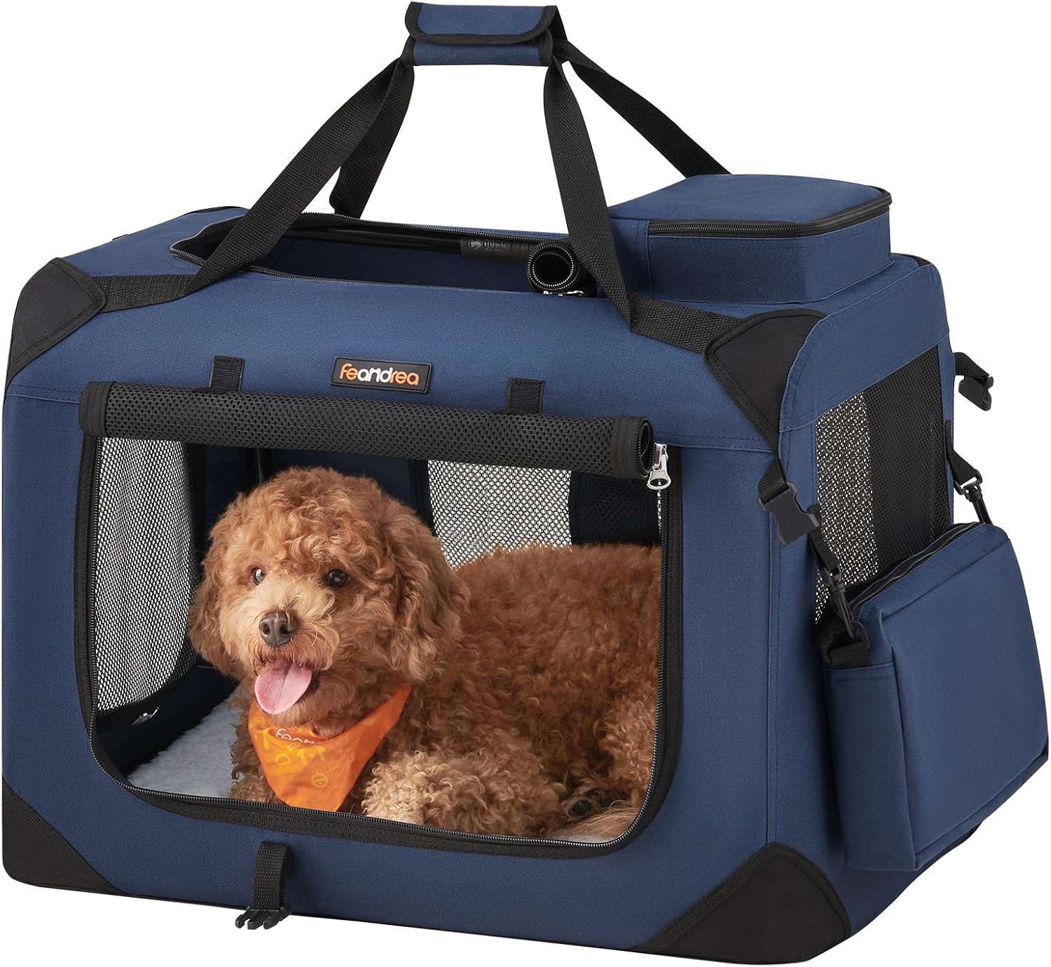 24 Inches Collapsible Soft Dog Crate, Portable Travel Dog Crate for Indoor and Outdoor Use, Dog Carrier Kennel with Safety Zippers, for Living Room, Car, Travelling, Campin, Dark Blue UPDC60Z