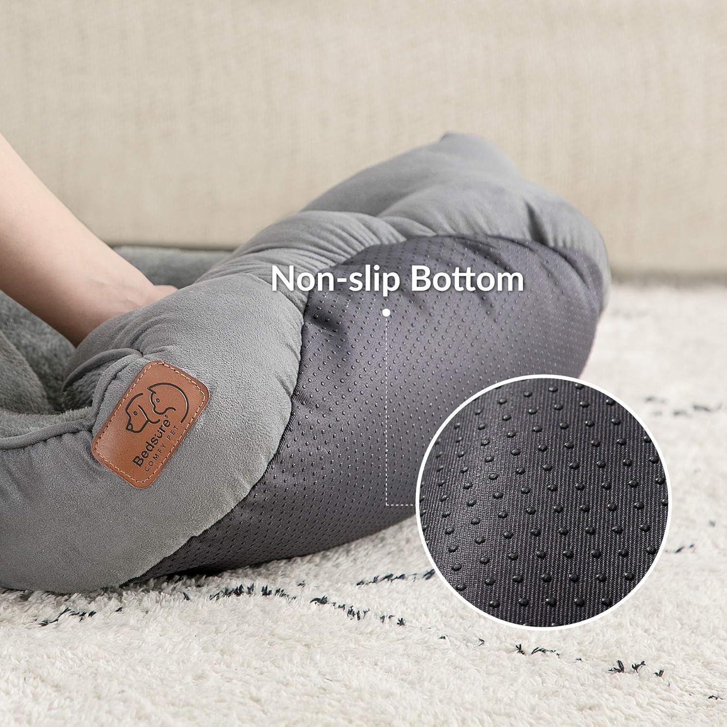 Dog Beds for Small Dogs - round Cat Beds for Indoor Cats, Washable Pet Bed for Puppy and Kitten with Slip-Resistant Bottom, 20 Inches, Grey
