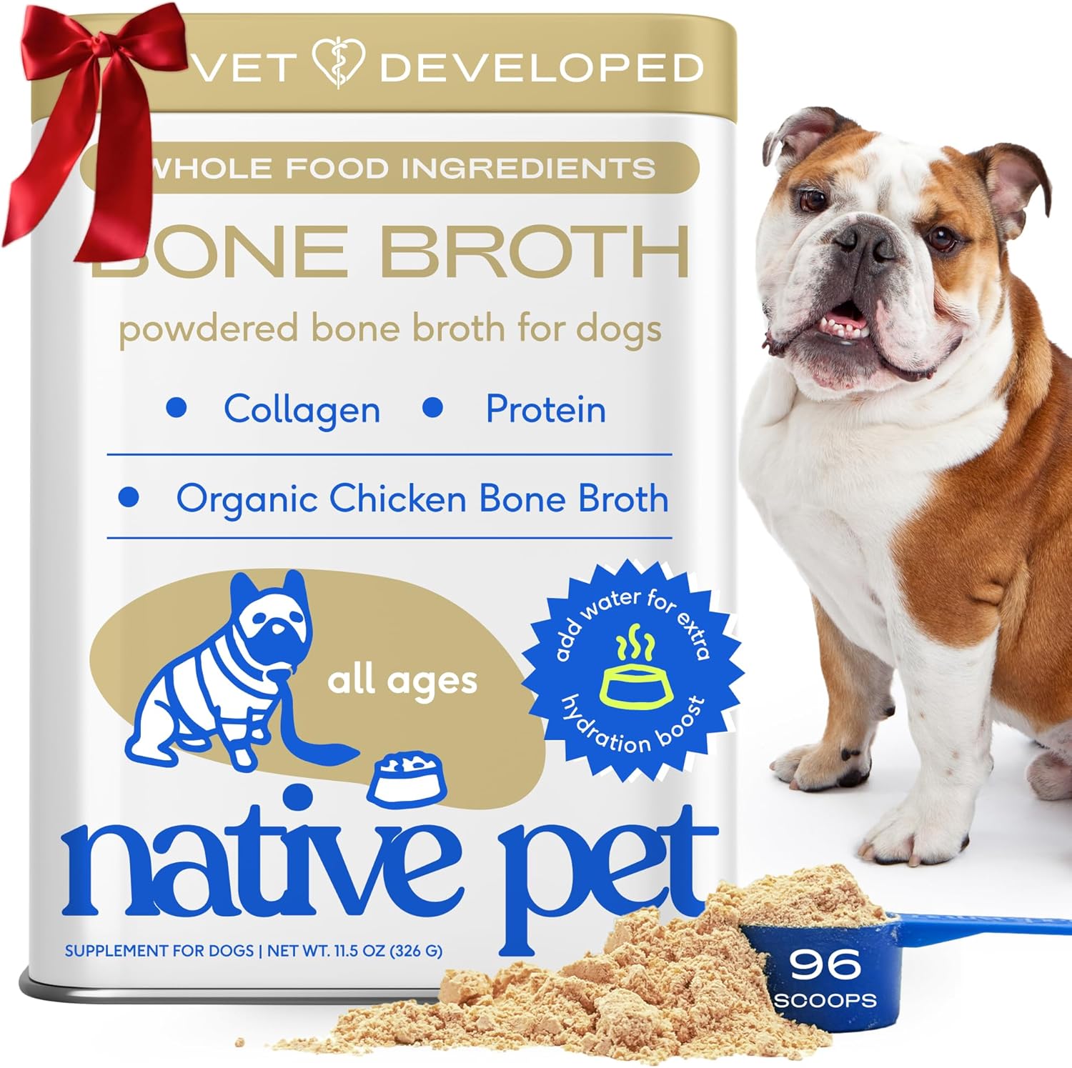Bone Broth for Dogs - Made with Real Beef Bone Broth, Dog Food Toppers for Picky Eaters - Provides Extra Hydration & Nutrition for Joint Strength, Immunity & Heart Health-48 Scoops
