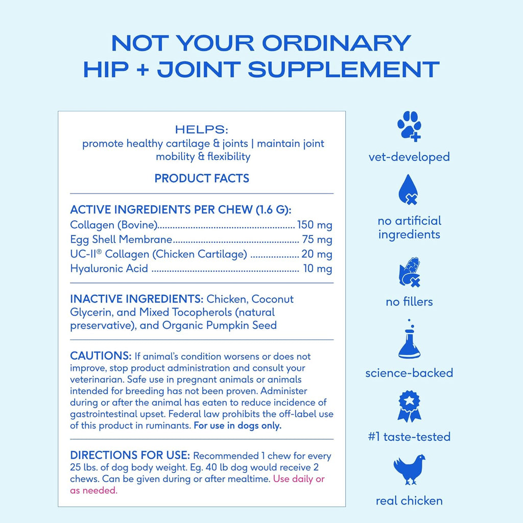 Hip & Joint Supplement for Dogs - Advanced Dog Joint & Arthritis Supplement - Helps Maintain Healthy Cartilage, Joint Flexibility, Lubrication, & Function - with ESM & Collagen - 60 Chews