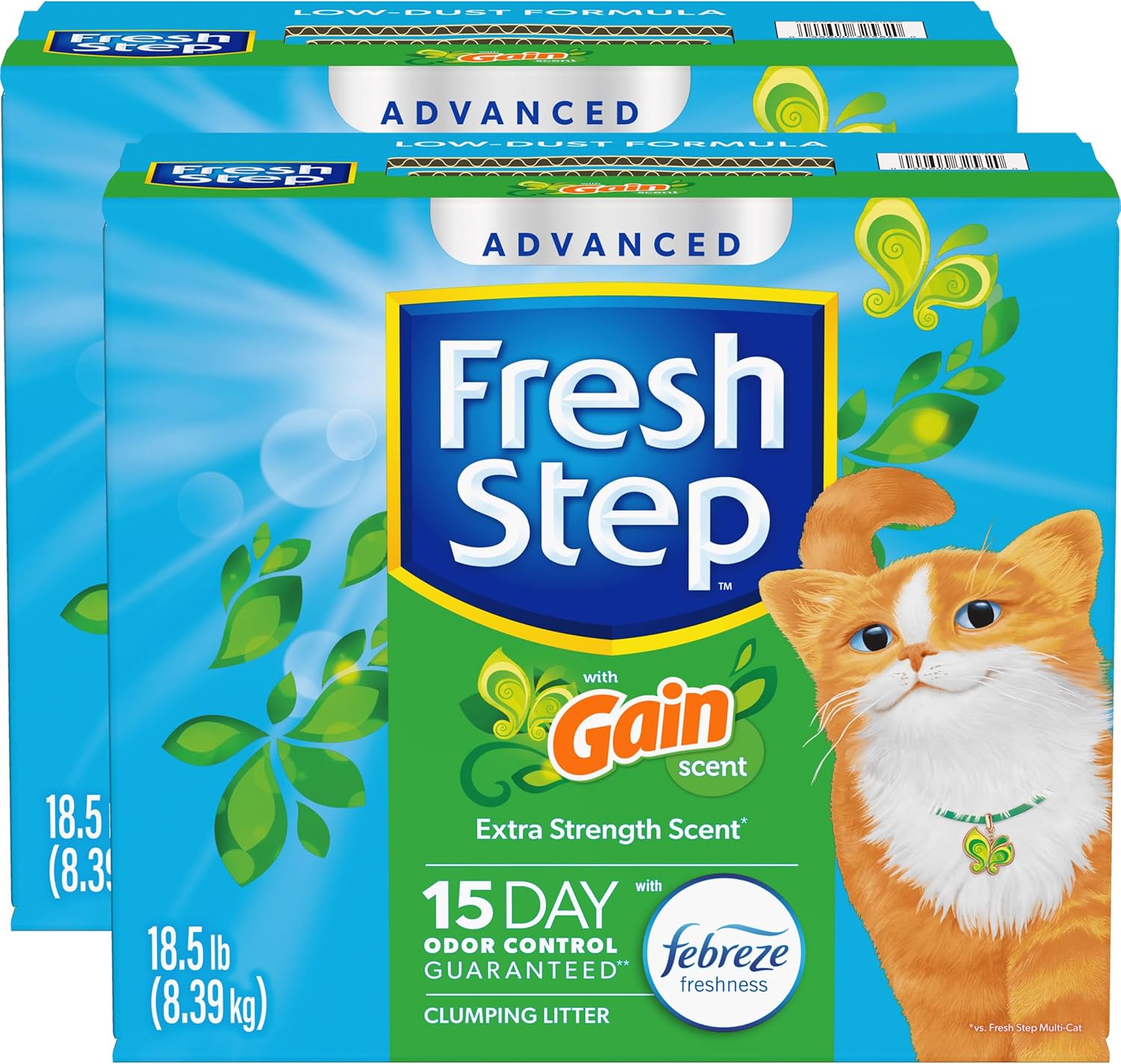 Advanced Clumping Litter with Febreze Freshness with Gain Scent, Fights Odor on Contact, 37 Lbs. (2 X 18.5 Lb. Box) (Package May Vary)
