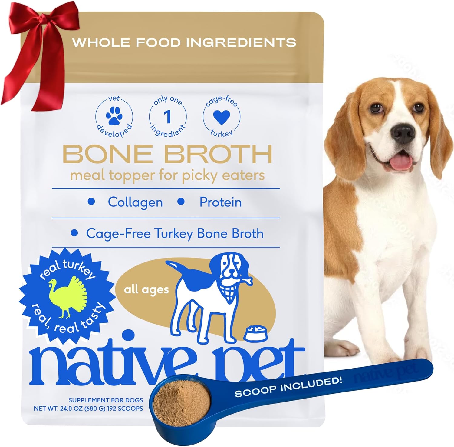 Bone Broth for Dogs - Made with Real Beef Bone Broth, Dog Food Toppers for Picky Eaters - Provides Extra Hydration & Nutrition for Joint Strength, Immunity & Heart Health-48 Scoops