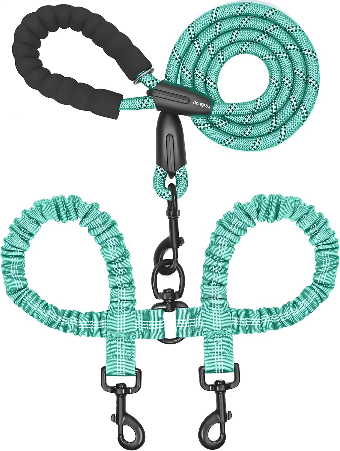 Dual Dog Leash - 360° Swivel, No Tangle Walking Leash with Shock Absorbing Bungee for Two Dogs (Large, 25-150 Lbs, Black)