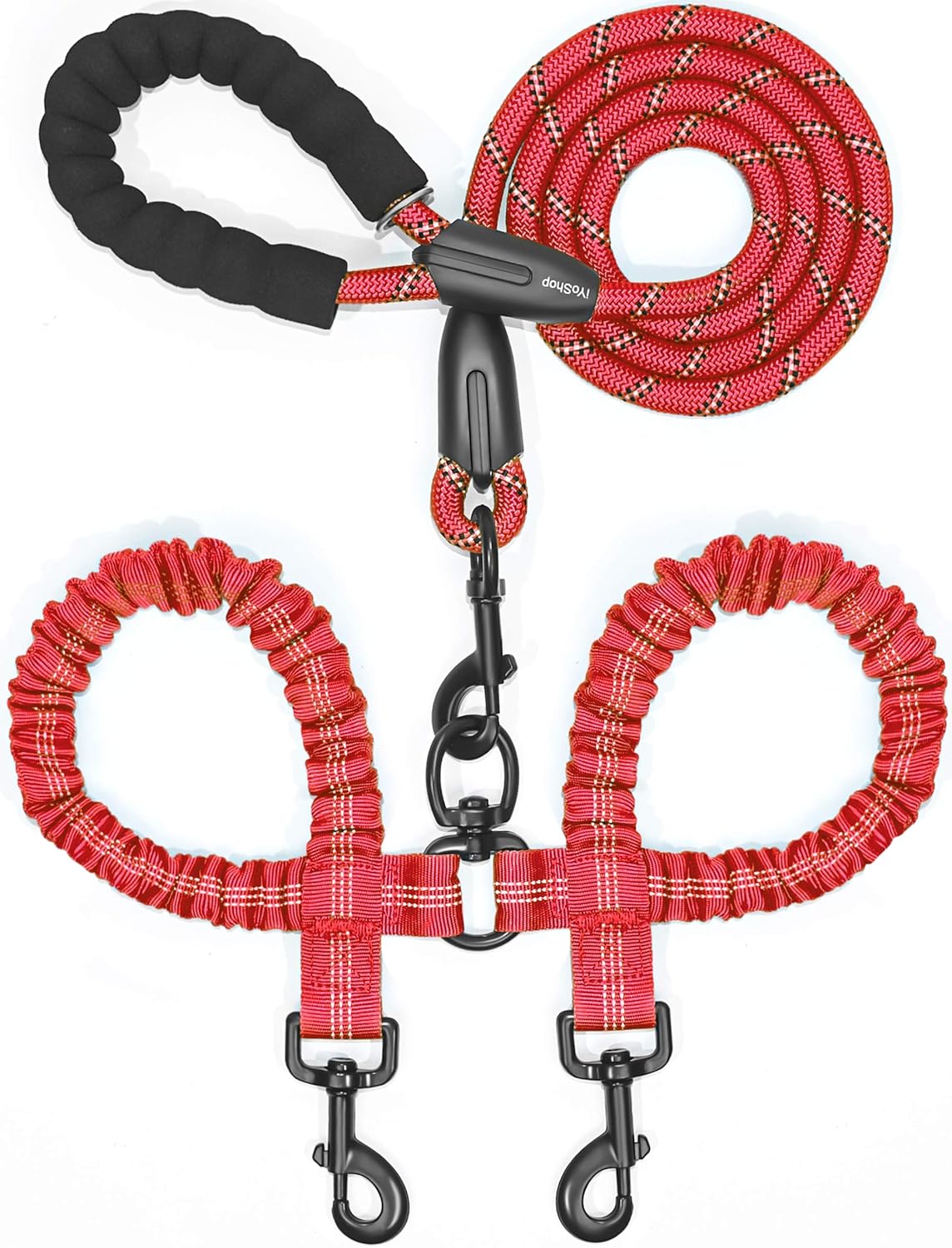 Dual Dog Leash - 360° Swivel, No Tangle Walking Leash with Shock Absorbing Bungee for Two Dogs (Large, 25-150 Lbs, Black)