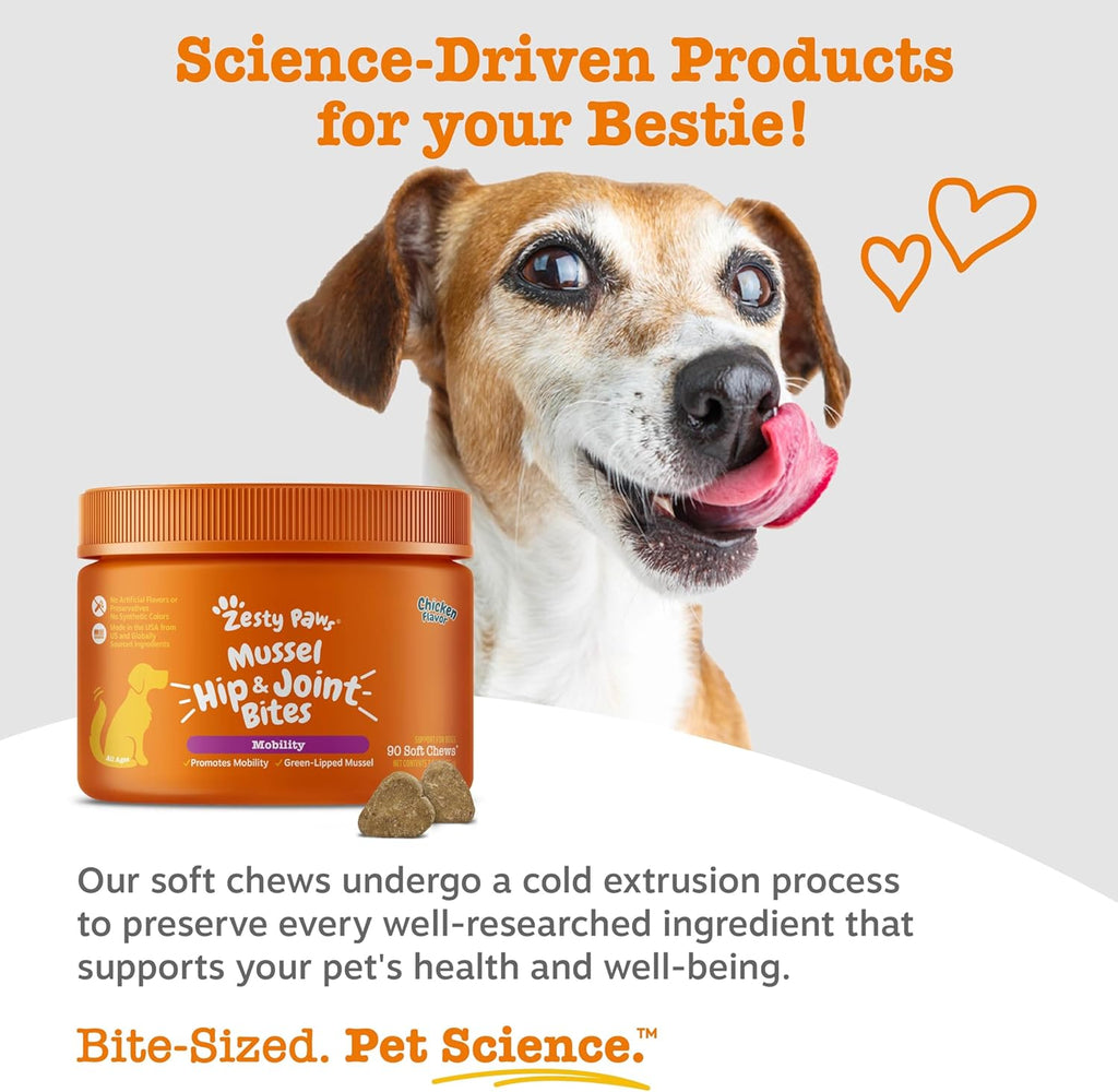 Mussel Mobility Bites for Dogs - New Zealand Green Lipped Mussel with Natural Glucosamine & Chondroitin + Omega-3 Fatty Acids - Hip & Joint Support Supplement Soft Chews – 90 Count