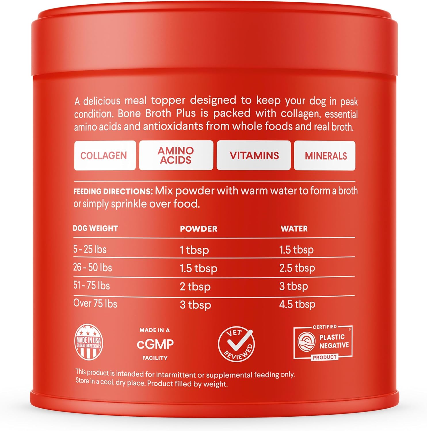 Bone Broth plus for Dogs | Joint & Mobility Topper Packed with Collagen & Amino Acids | Only 6 Ingredients | Powdered Meal Topper for Dogs