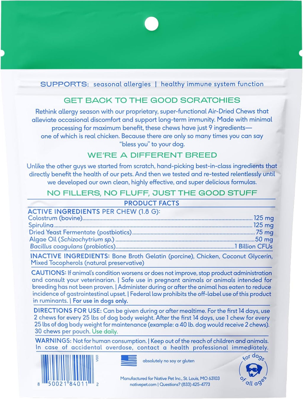Dog Allergy Chews - Dog Allergy Relief with Probiotics and Colostrum for Itchy Skin Relief to Support Seasonal Allergy and Healthy Immune System - All Natural Anti-Histamine - 60 Chews