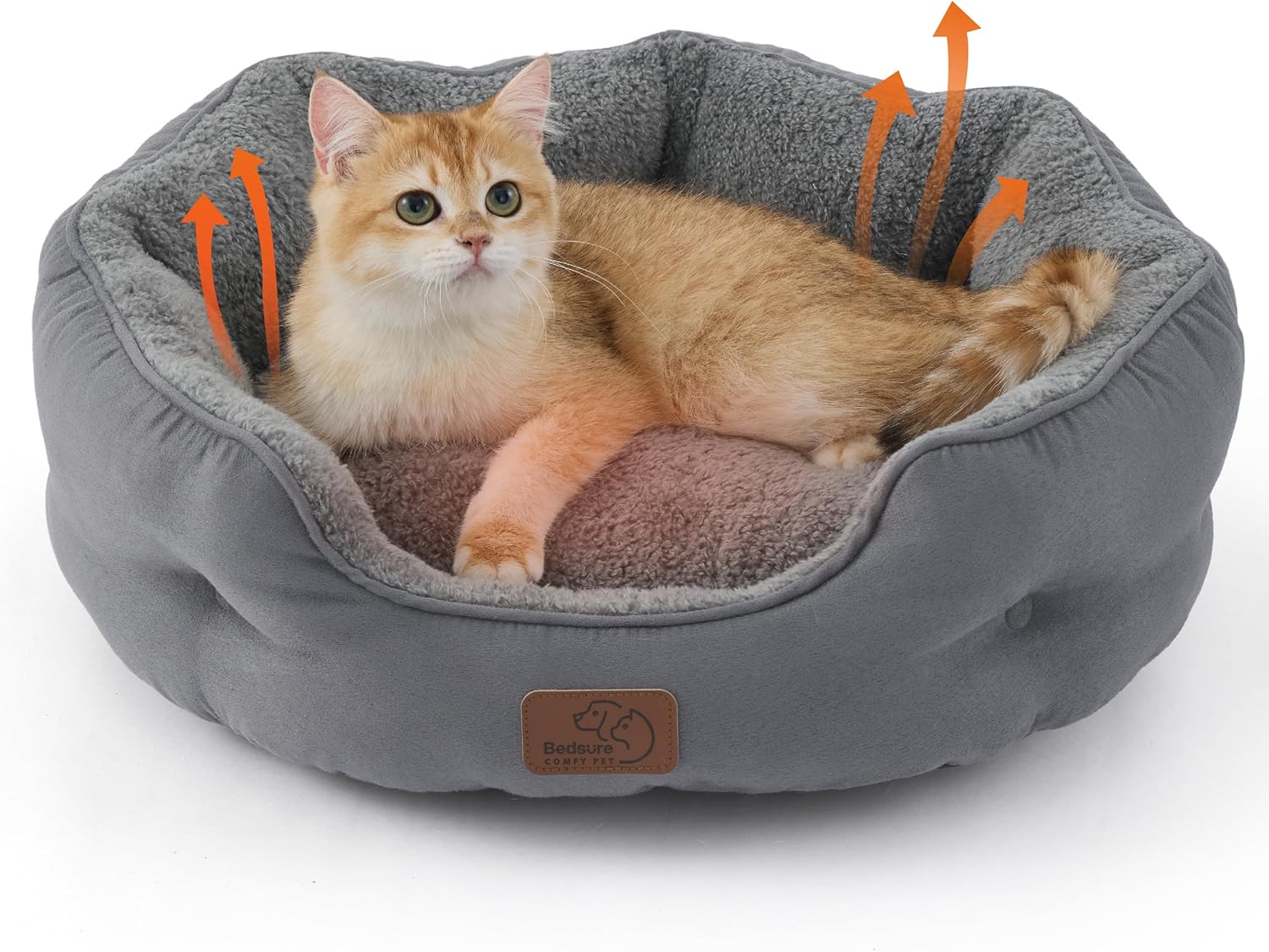 Self Warming Dog Beds for Small Dogs - round Medium Cat Beds for Indoor Cats, Washable Pet Bed for Puppy and Kitten with Slip-Resistant Bottom, 25 Inches, Self Warming Brown, Non-Electric