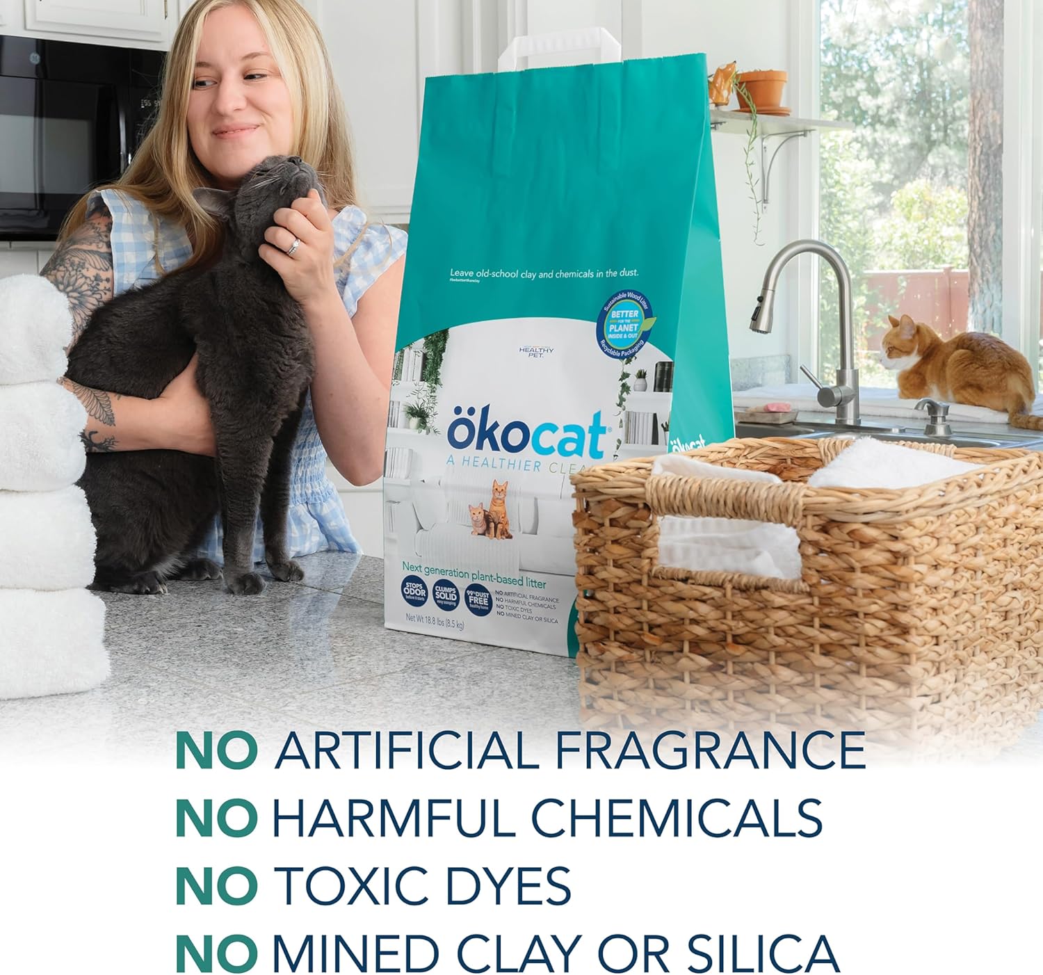 Multi-Cat Wood Clumping Cat Litter, Unscented, 26 Pounds XL - Natural Ingredients, Obliterates Odors with Natural Odor Neutralizer, Clumps Solid, 99% Dust Free, Great for Multiple Cats