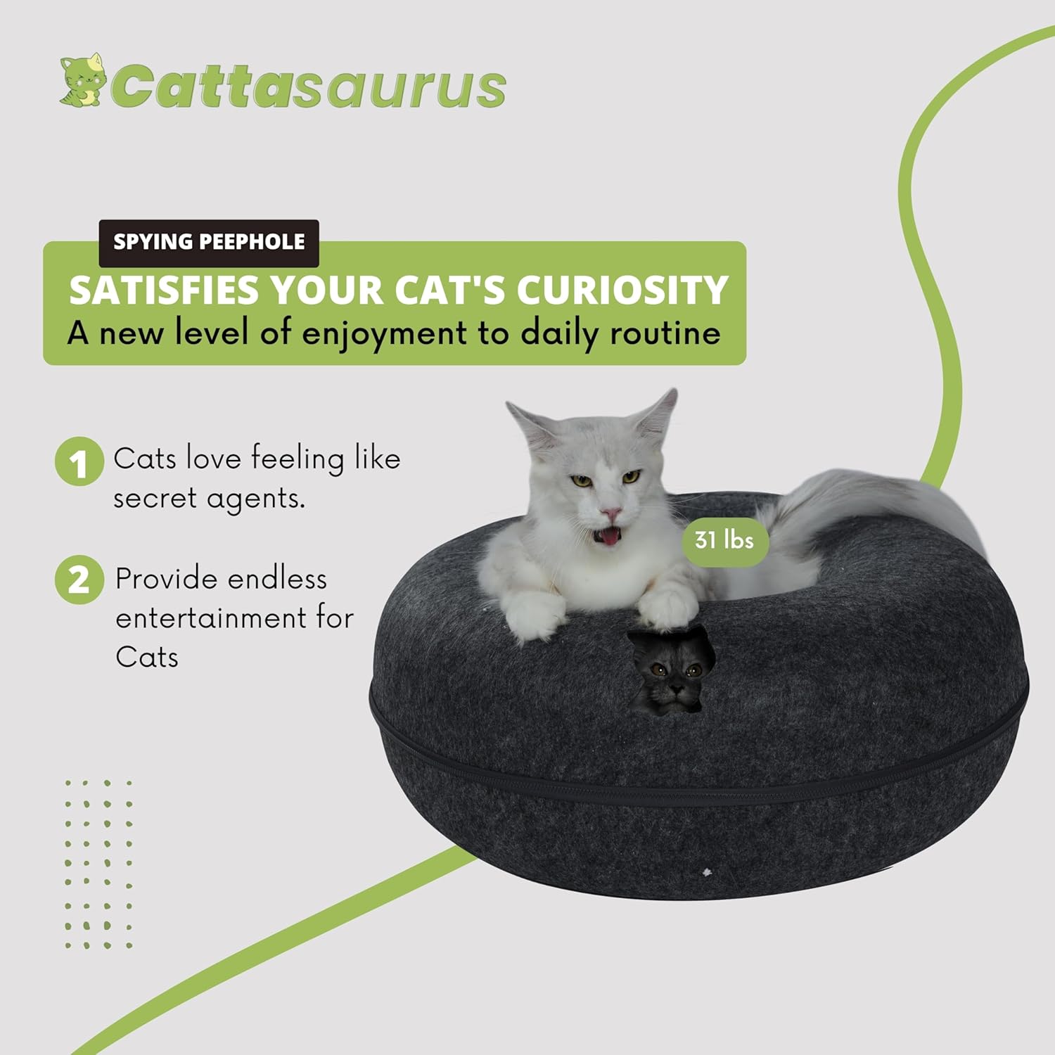 Peekaboo Cat Cave Donut for Multiple & Large Cats up to 30-45 Lbs, 3-In-1 Self Warming Cat Bed, Tunnel & Scratcher for Indoor Cats, Washable & Detachable Small Dog Bed (Dark Gray, Jumbo)